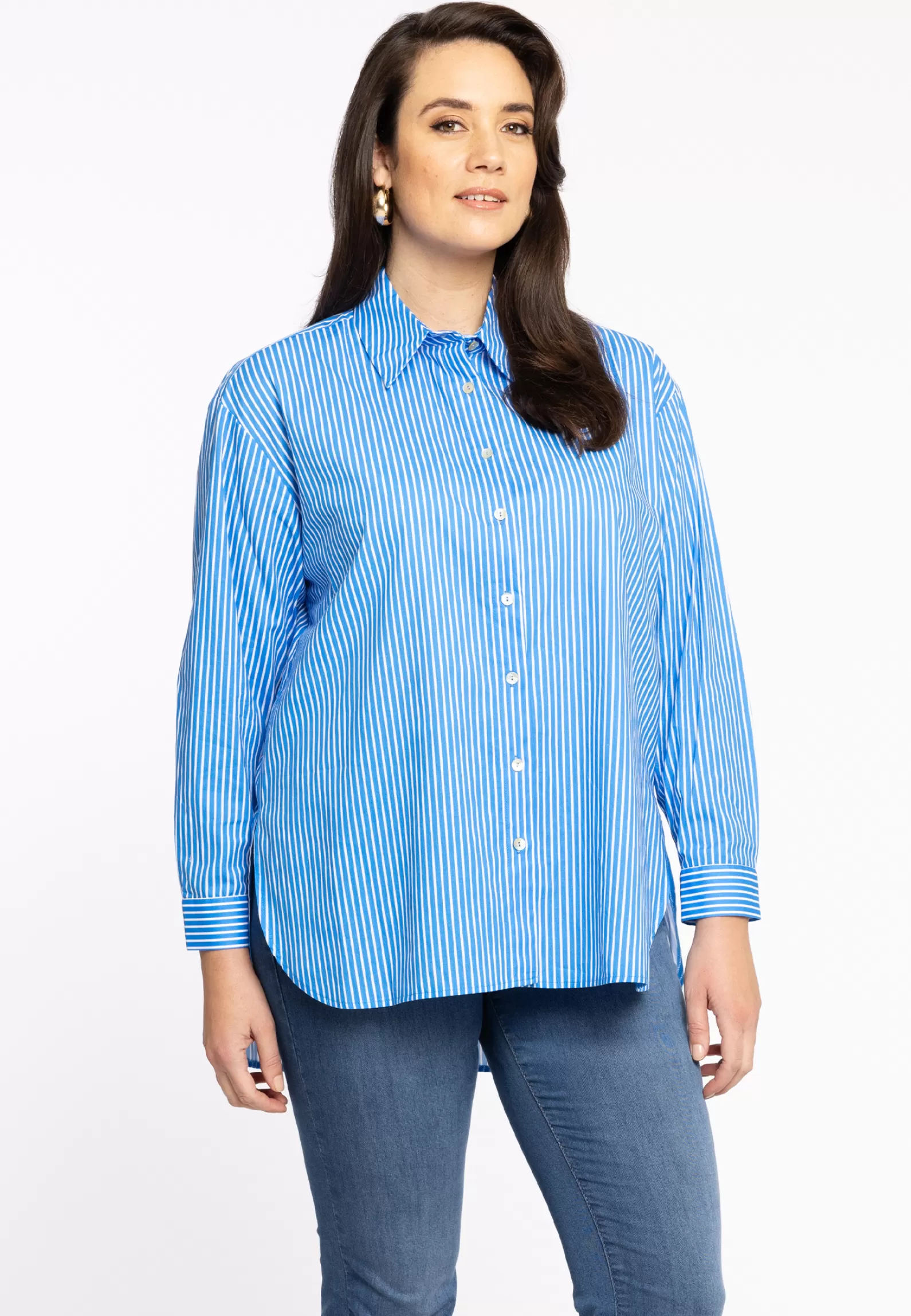 Online Blouse Buttoned Equal Stripe Women Blouses