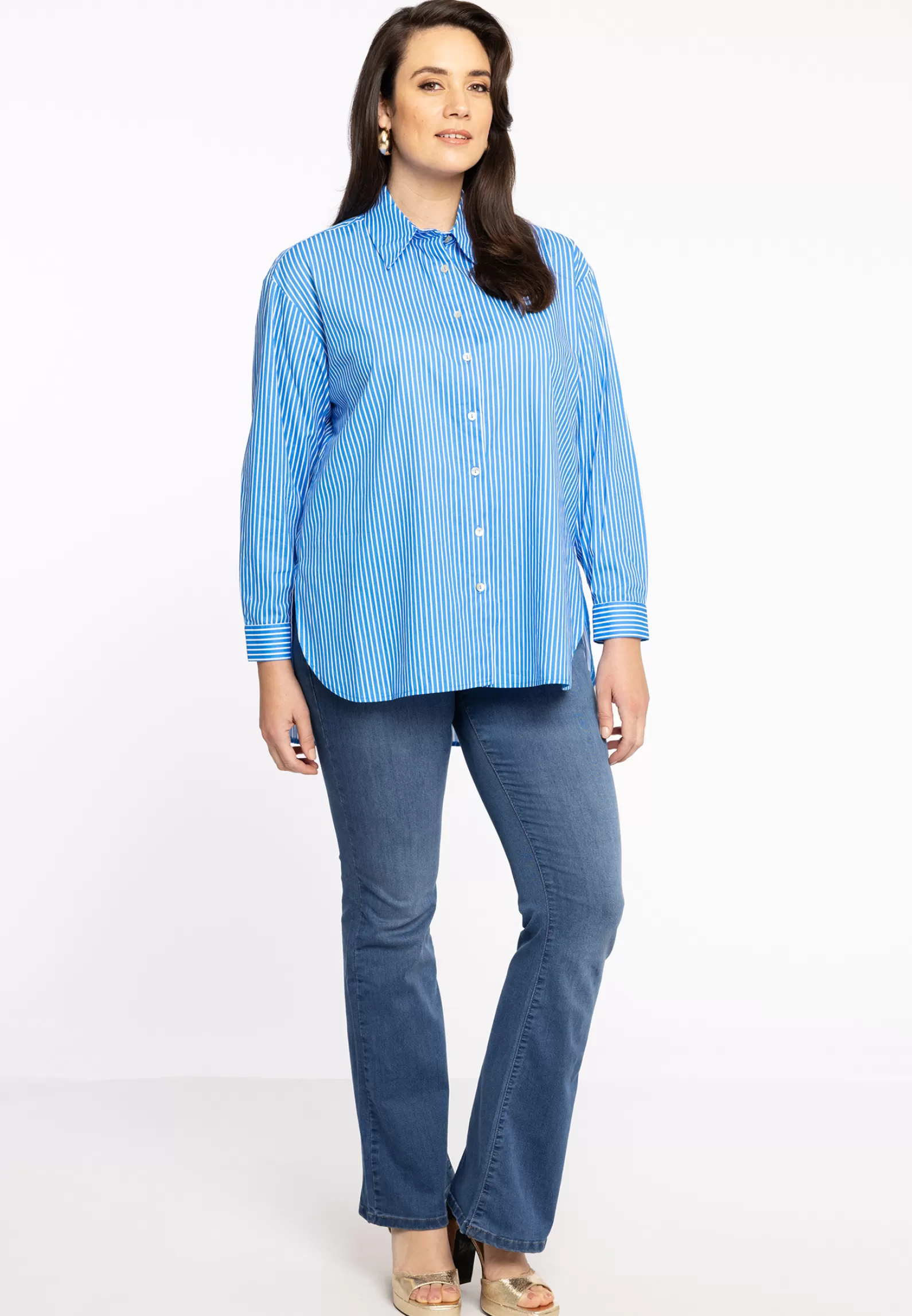 Online Blouse Buttoned Equal Stripe Women Blouses