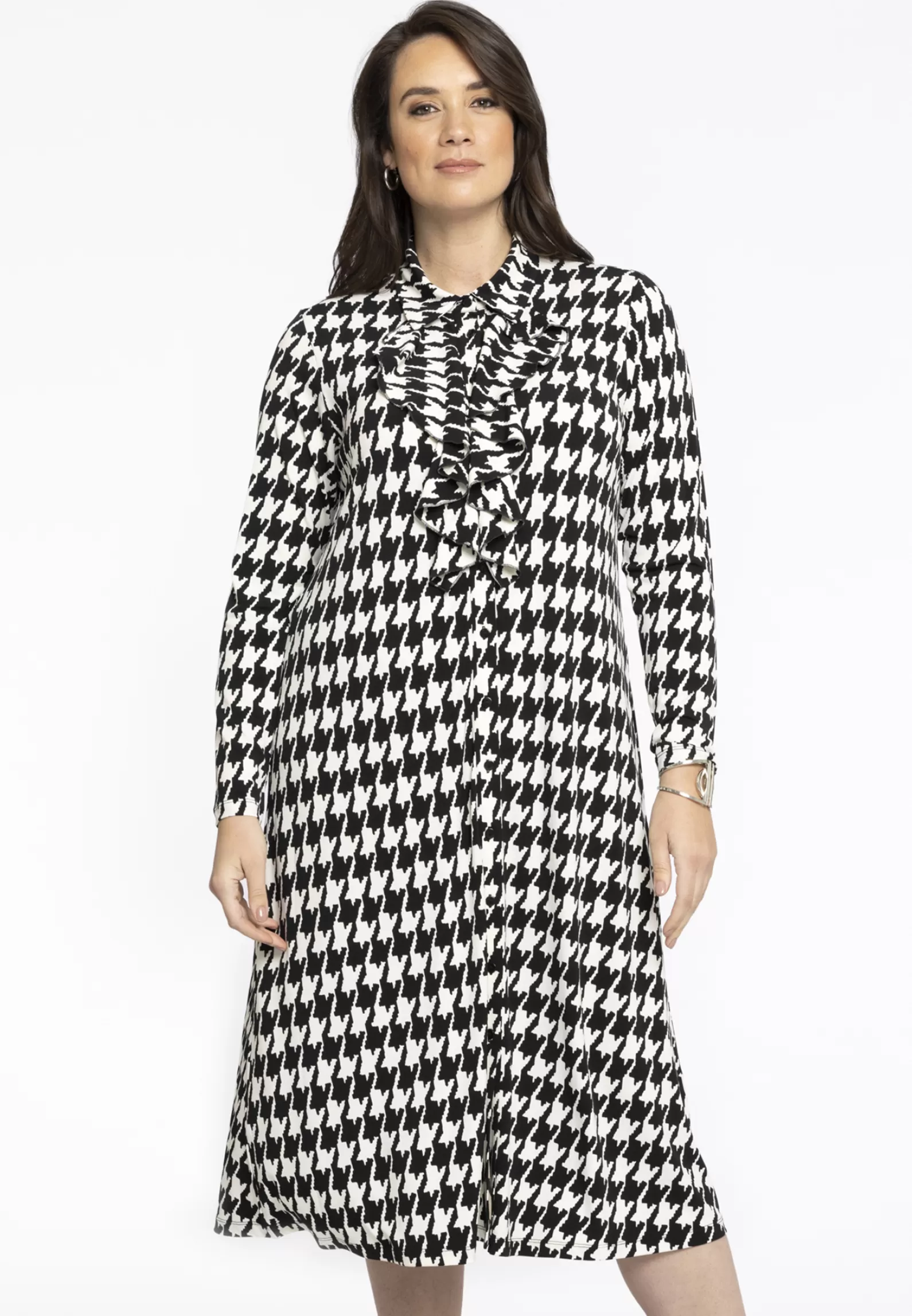 New Blouse Dress Frilled Pied De Poule Women Dresses