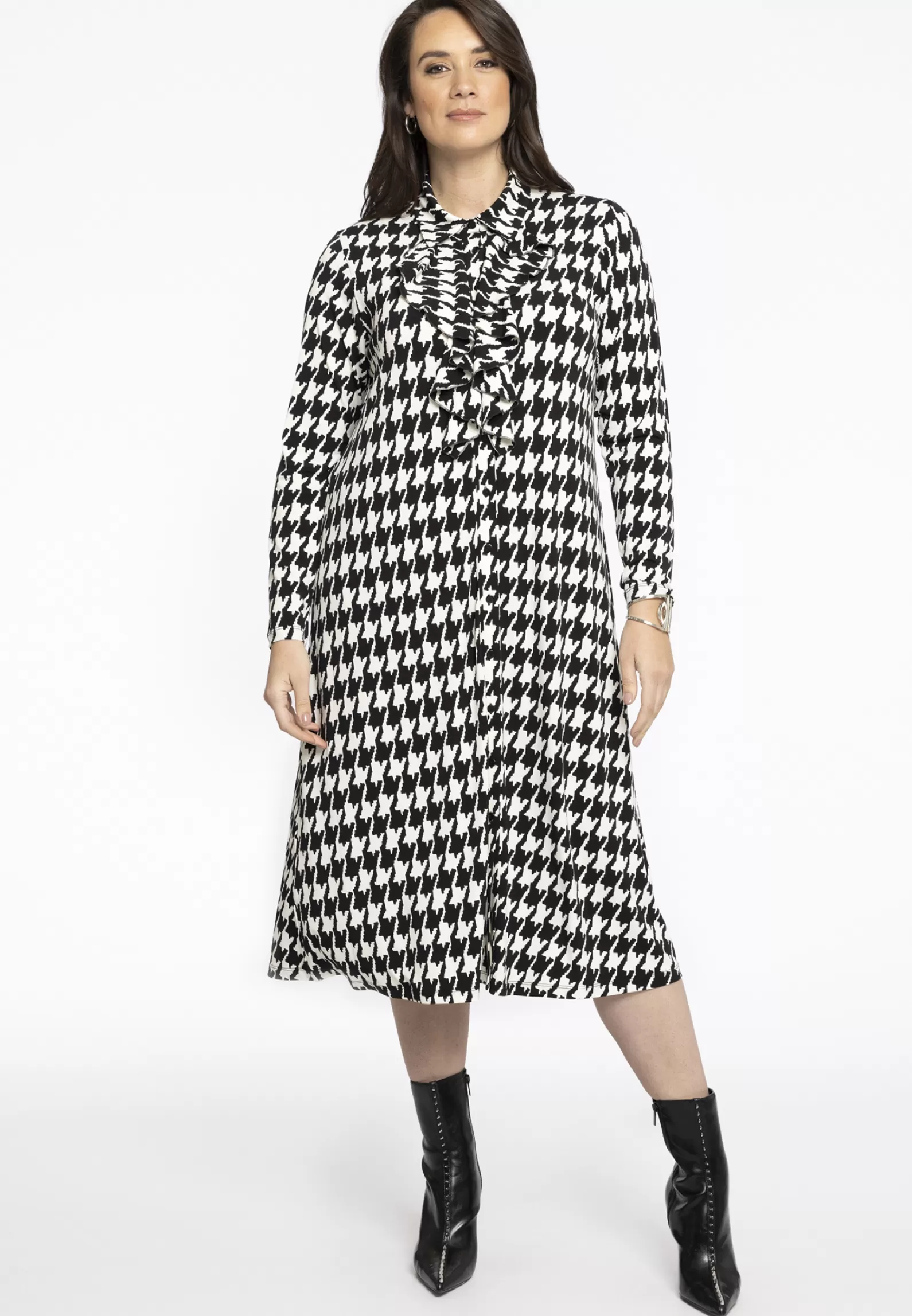New Blouse Dress Frilled Pied De Poule Women Dresses