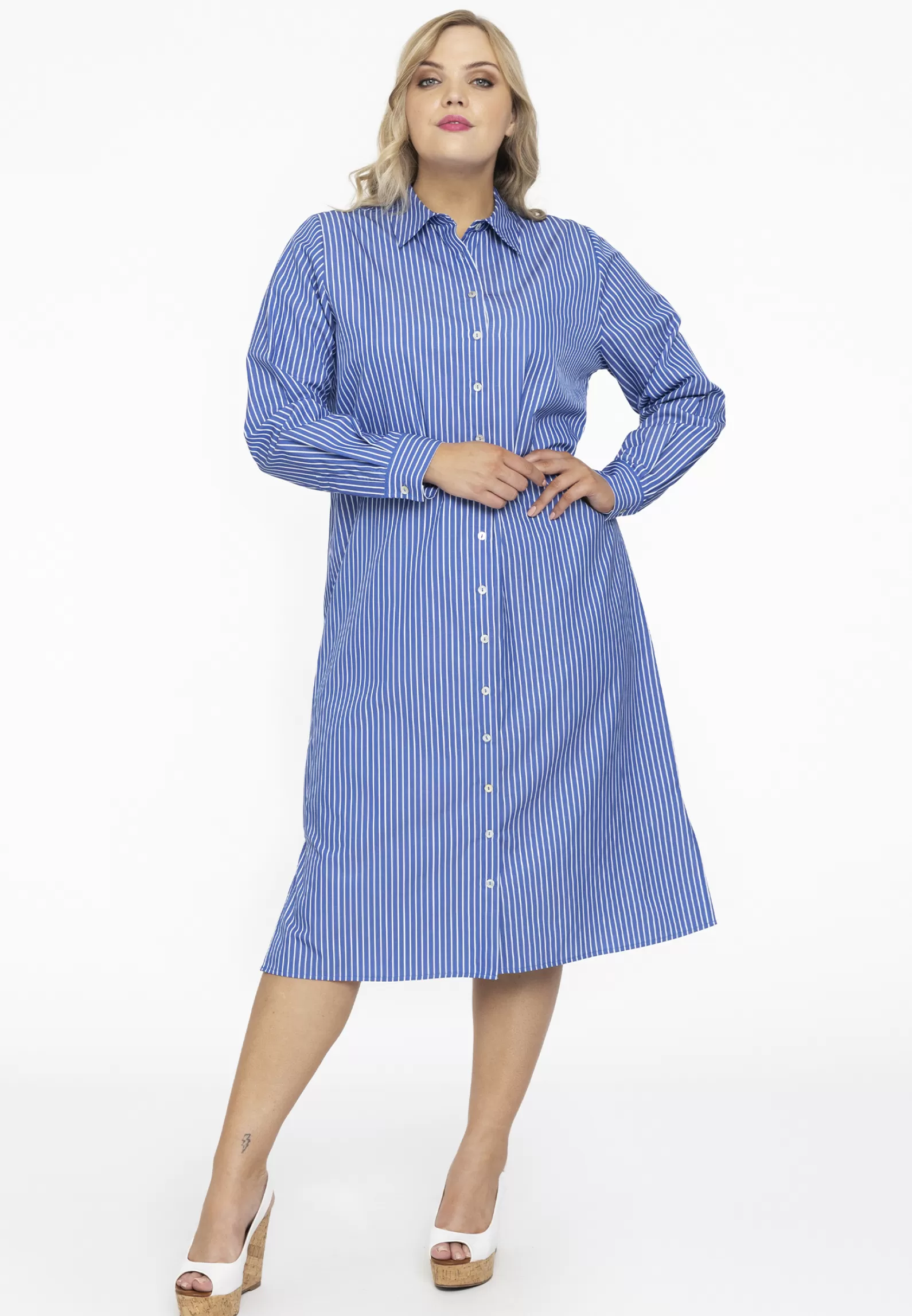 Discount Blouse-Dress Long Small Stripe Women Dresses