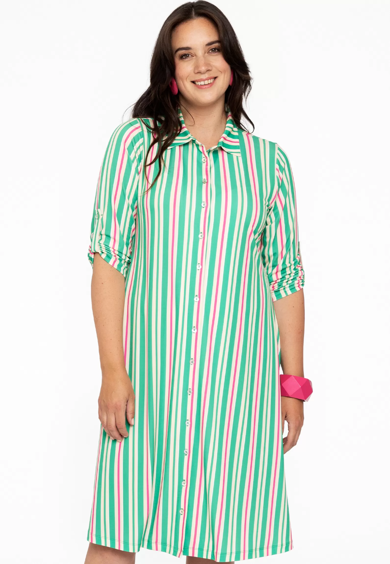 Outlet Blouse-Dress Pull-Up Sleeve Stripy Women Dresses