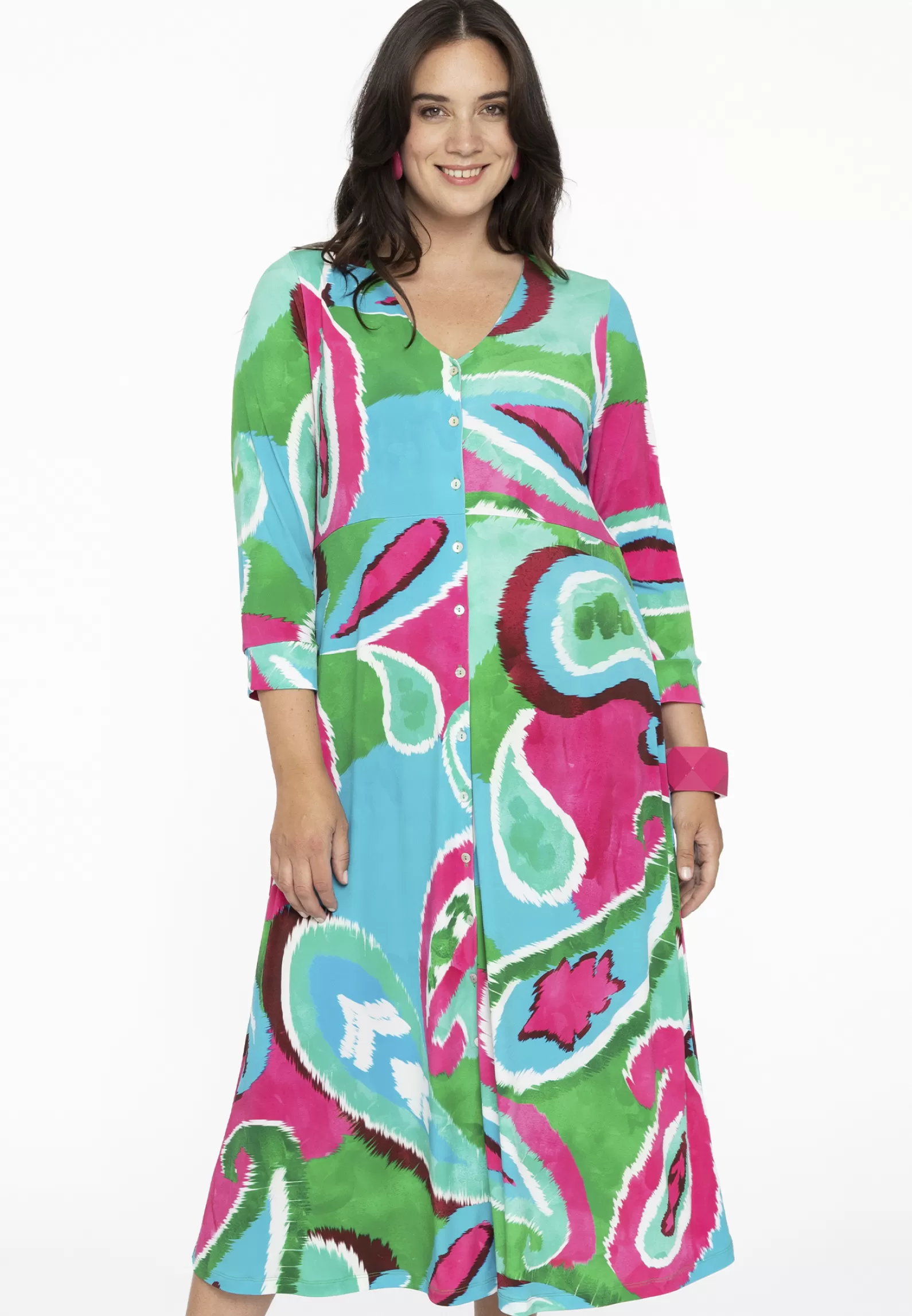 New Buttoned Dress V-Neck Batik Women Dresses