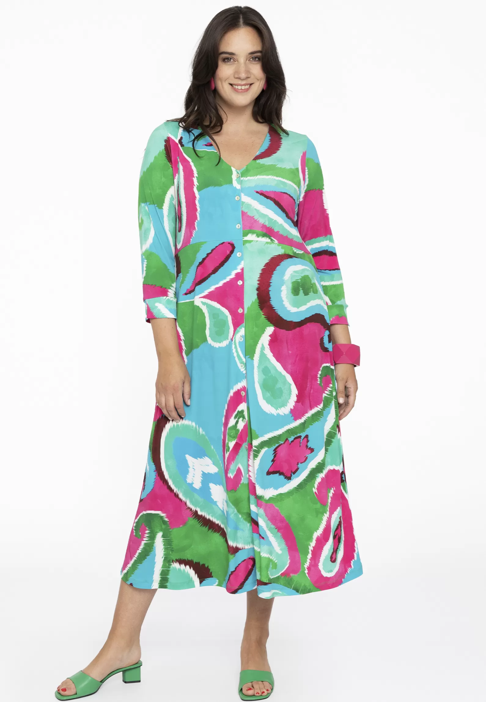 New Buttoned Dress V-Neck Batik Women Dresses