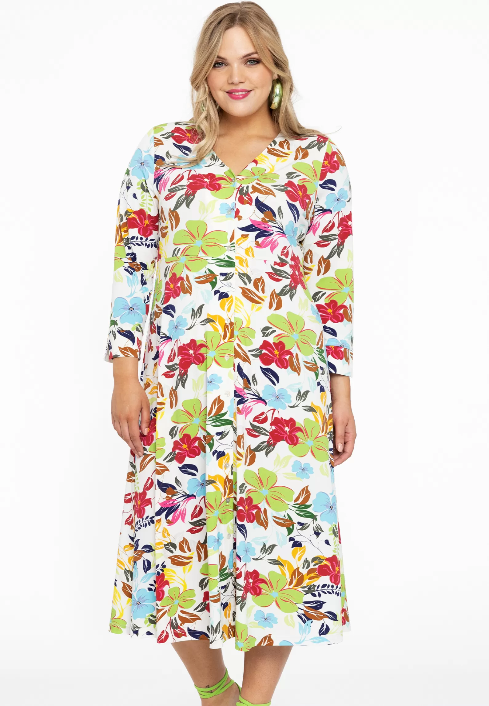 Outlet Buttoned Dress V-Neck Mayflower Women Dresses