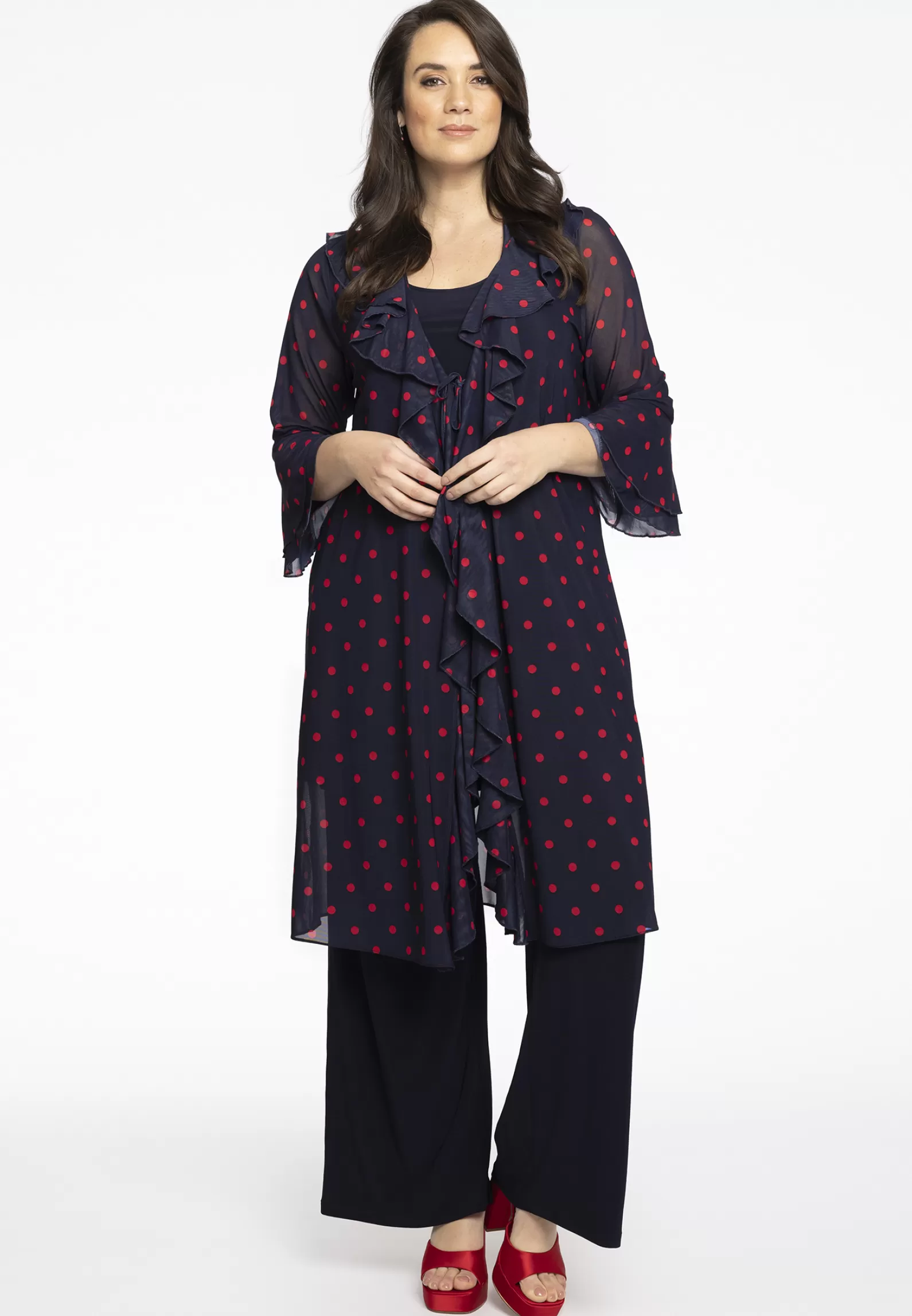 Clearance Cardi-Blouse Frilled Dots Women Blouses