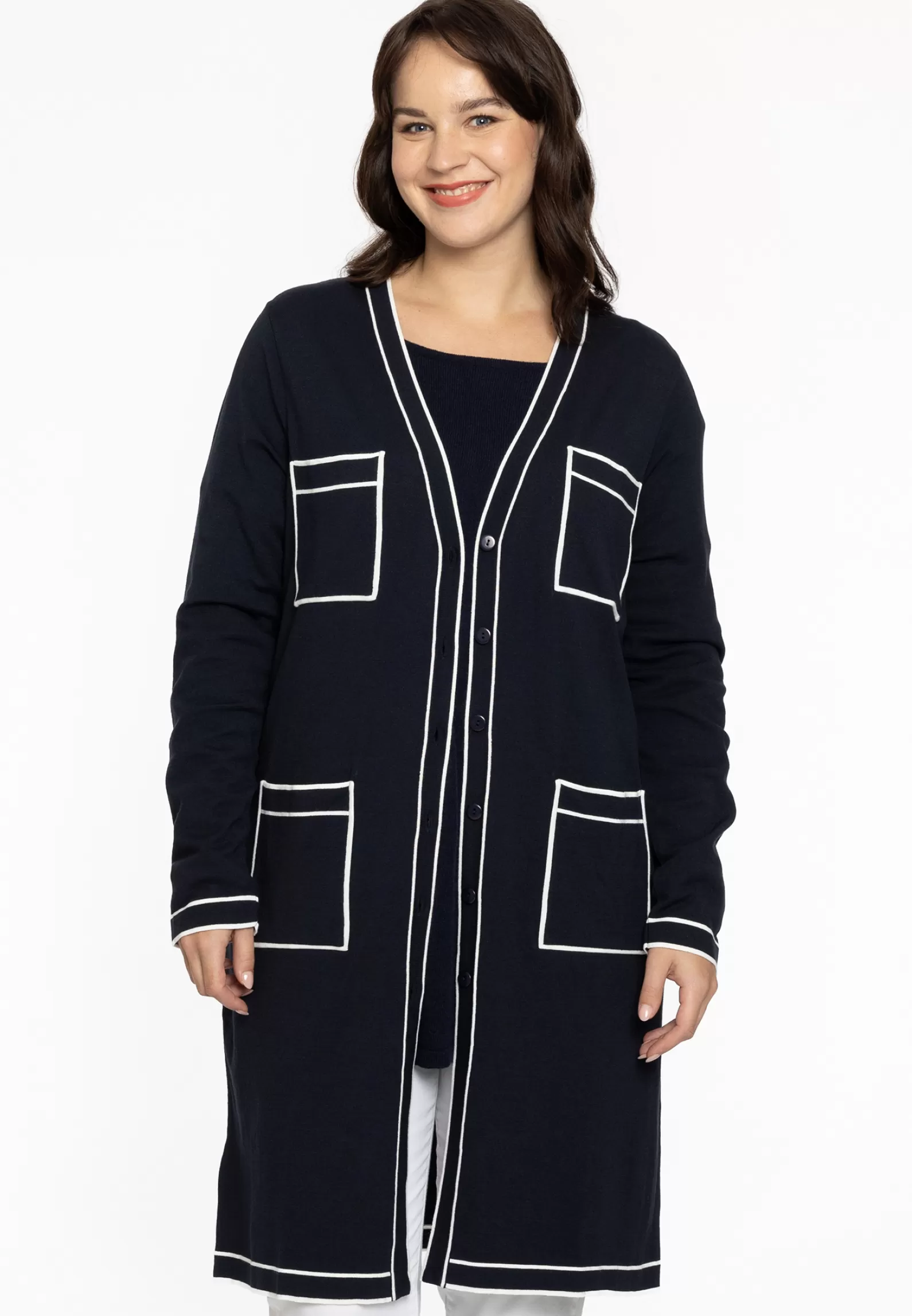 Online Cardigan Contrast Piping Women Sweaters & Cardigans