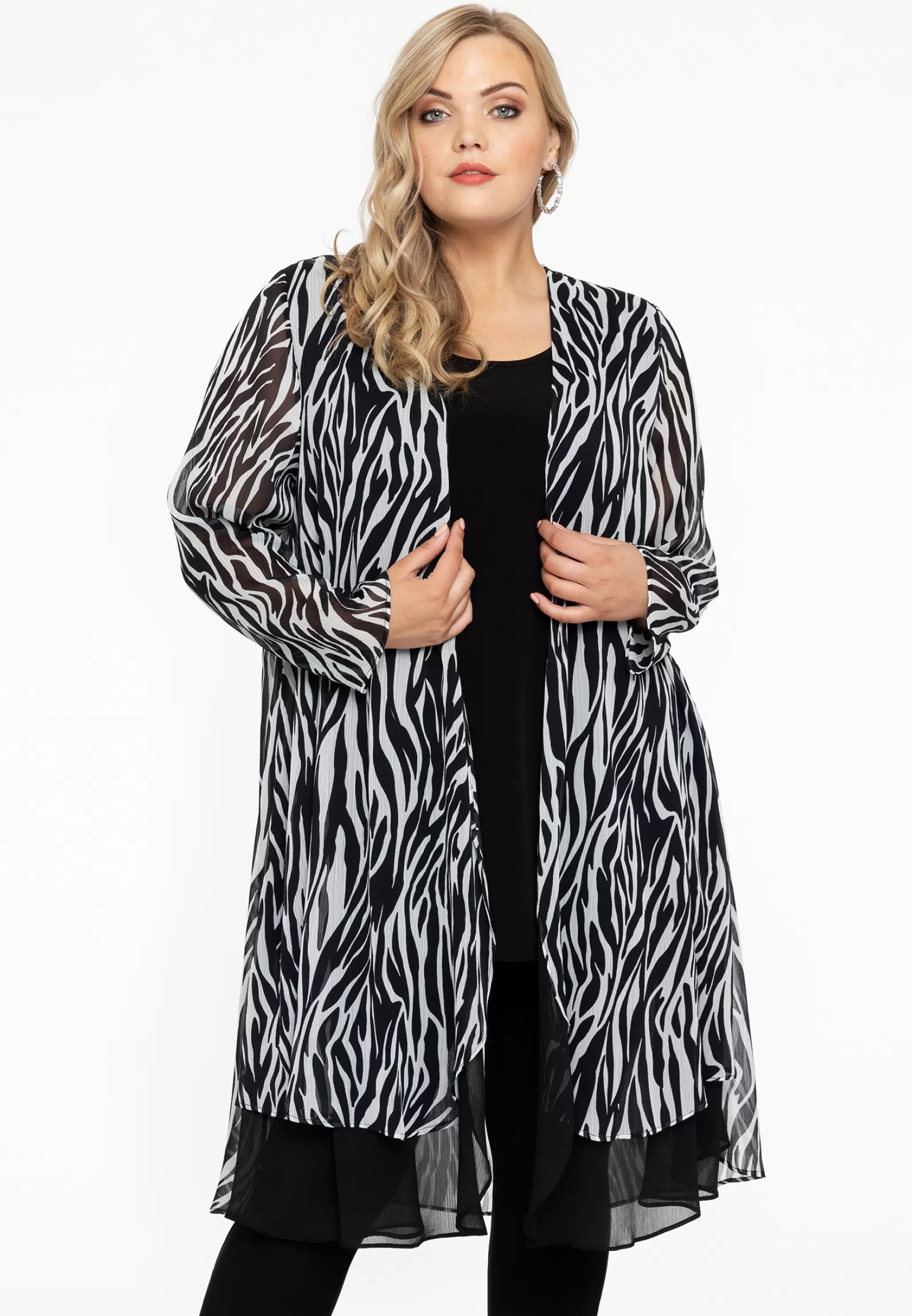 New Cardigan Long Double Front Zebra Women Tunics
