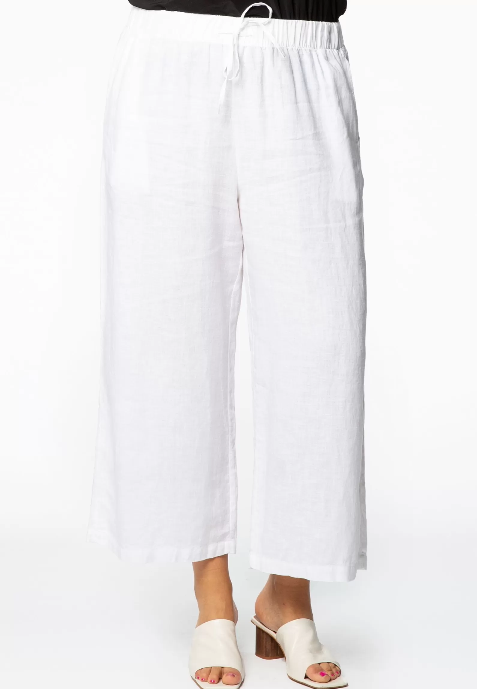Hot Cropped Trousers Waist Cord Linen Women Trousers