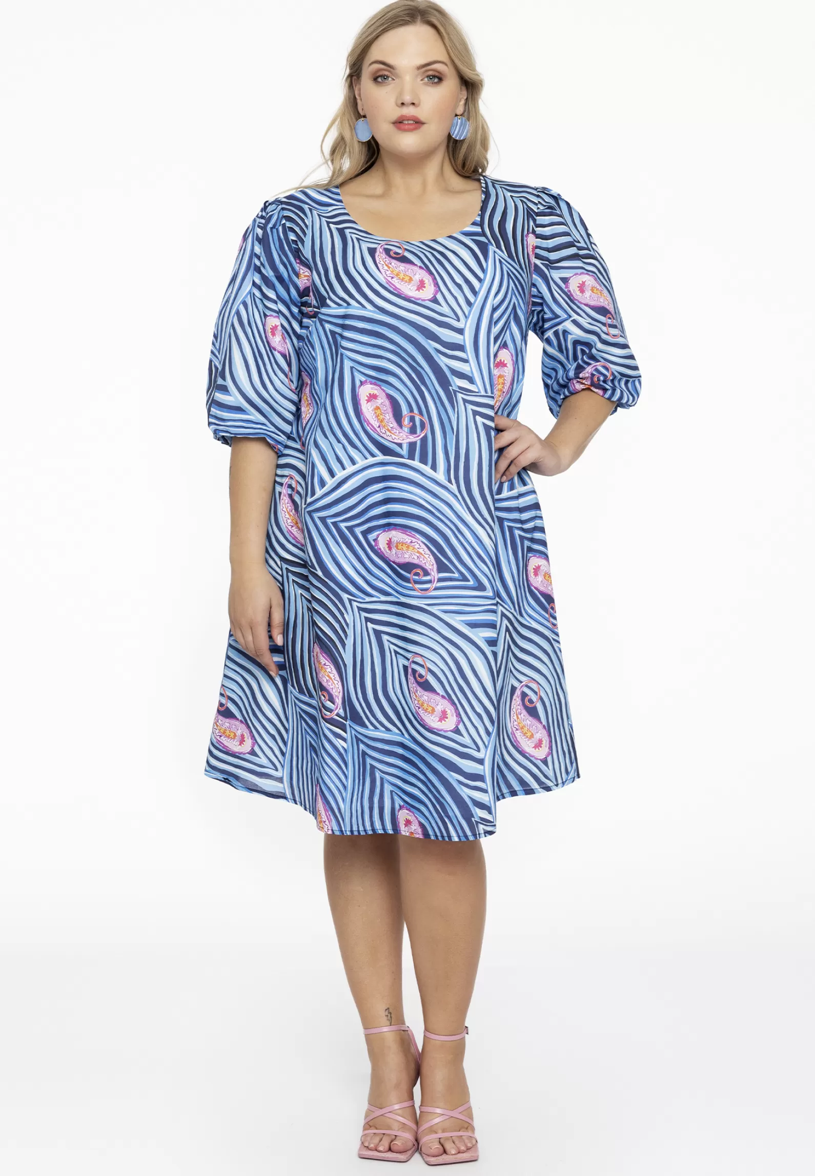 New Dress A-Line Puff Sleeve Paisley Women Dresses