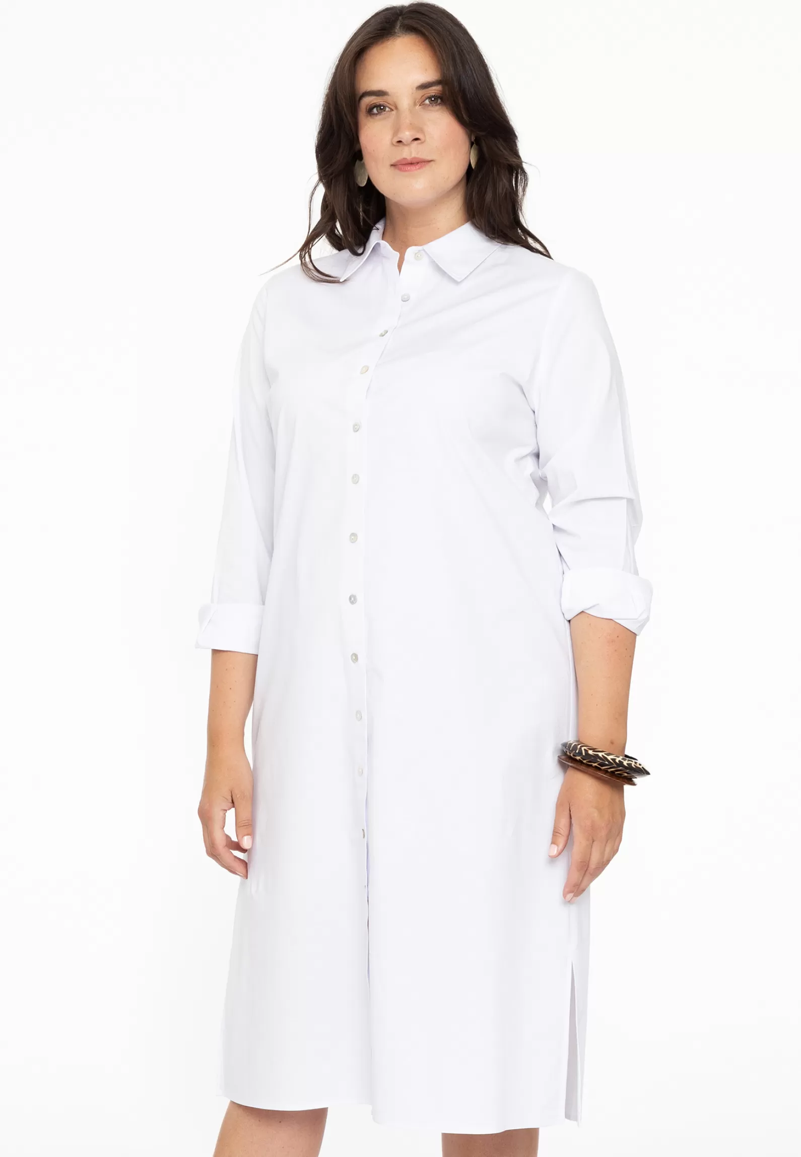 Hot Dress Blouse Long Buttoned Poplin Stretch Women Dresses