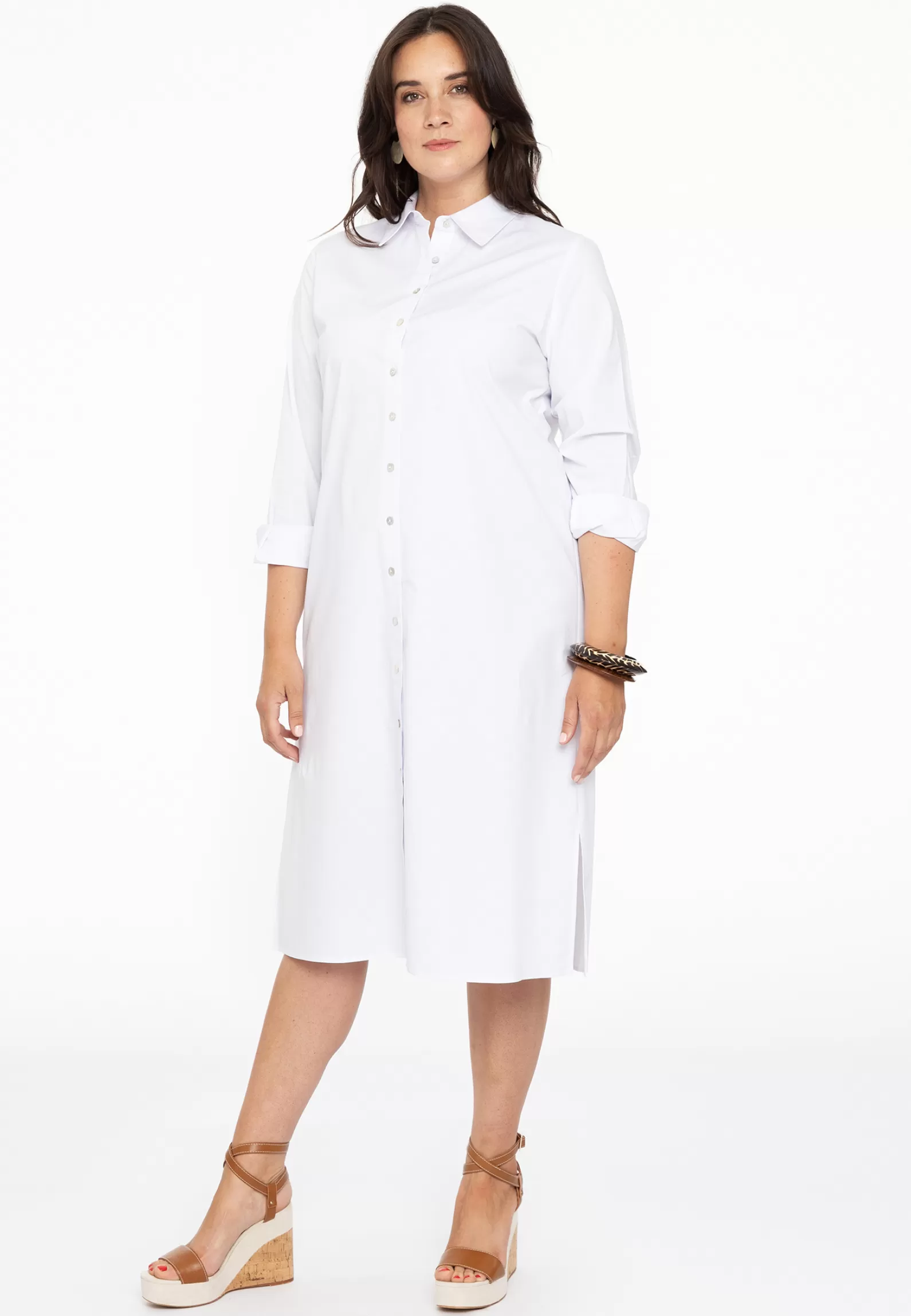Hot Dress Blouse Long Buttoned Poplin Stretch Women Dresses