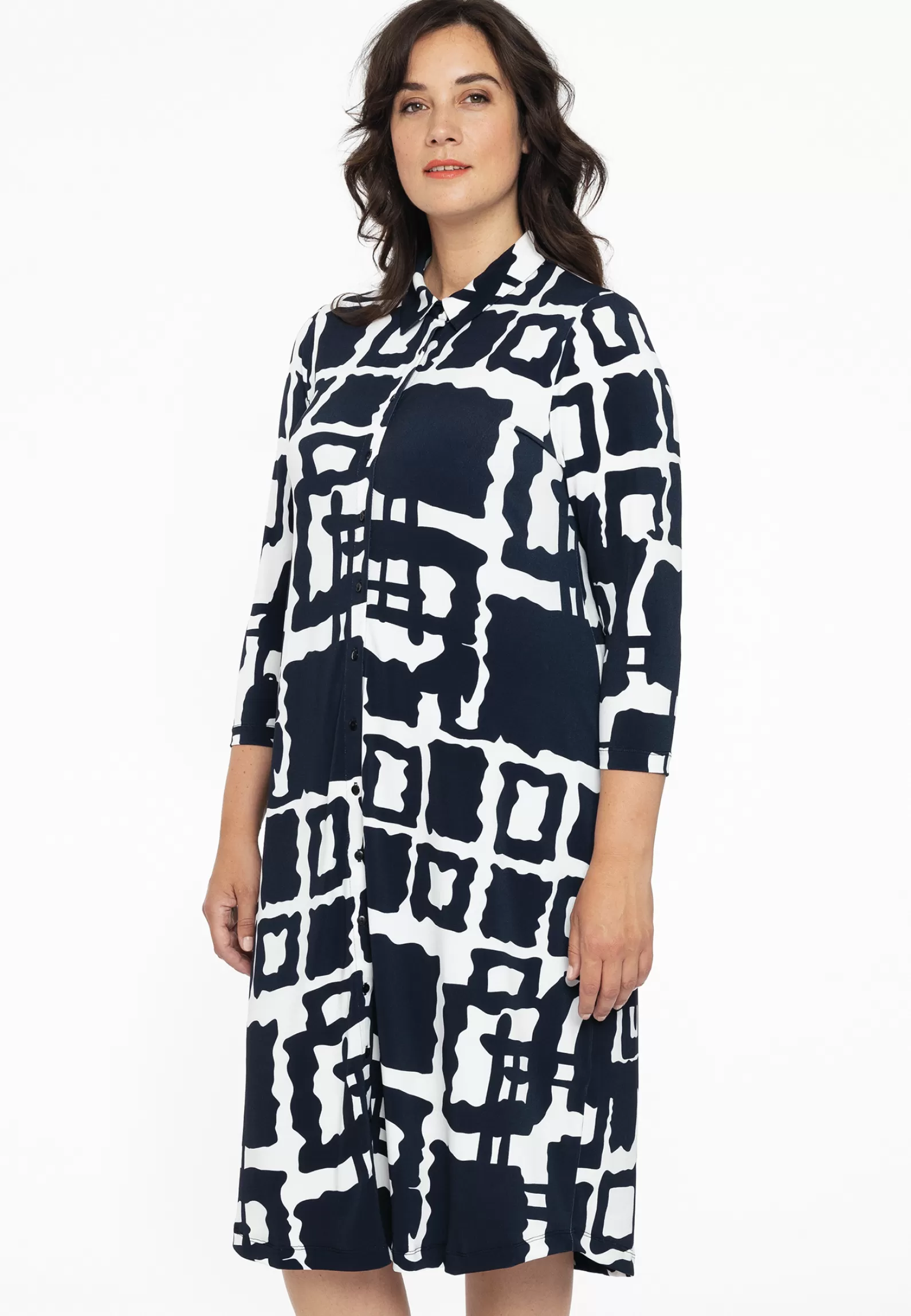 Store Dress Button Midi Abstract Women Dresses