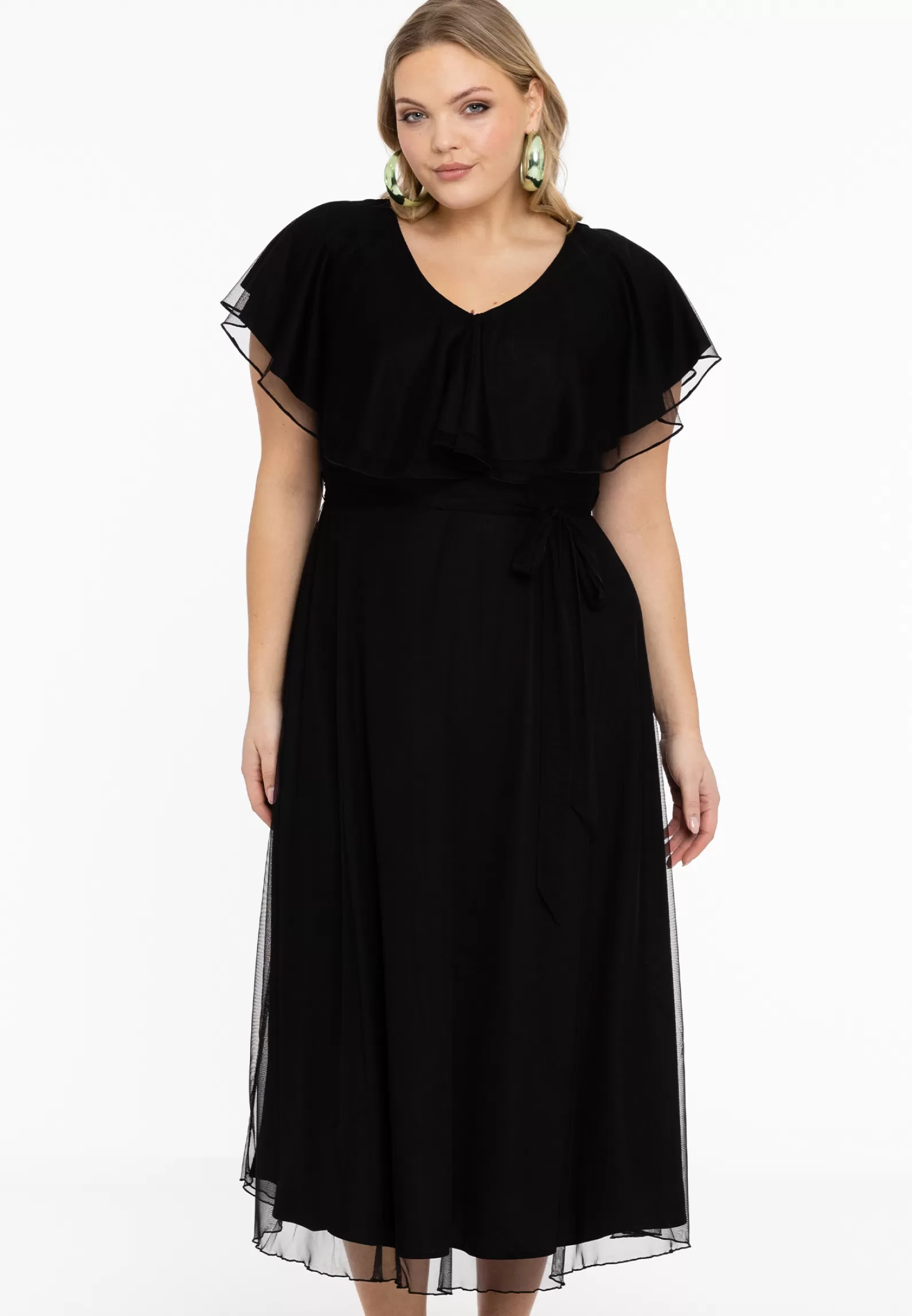 Hot Dress Frilled V-Neck Mesh Women Dresses
