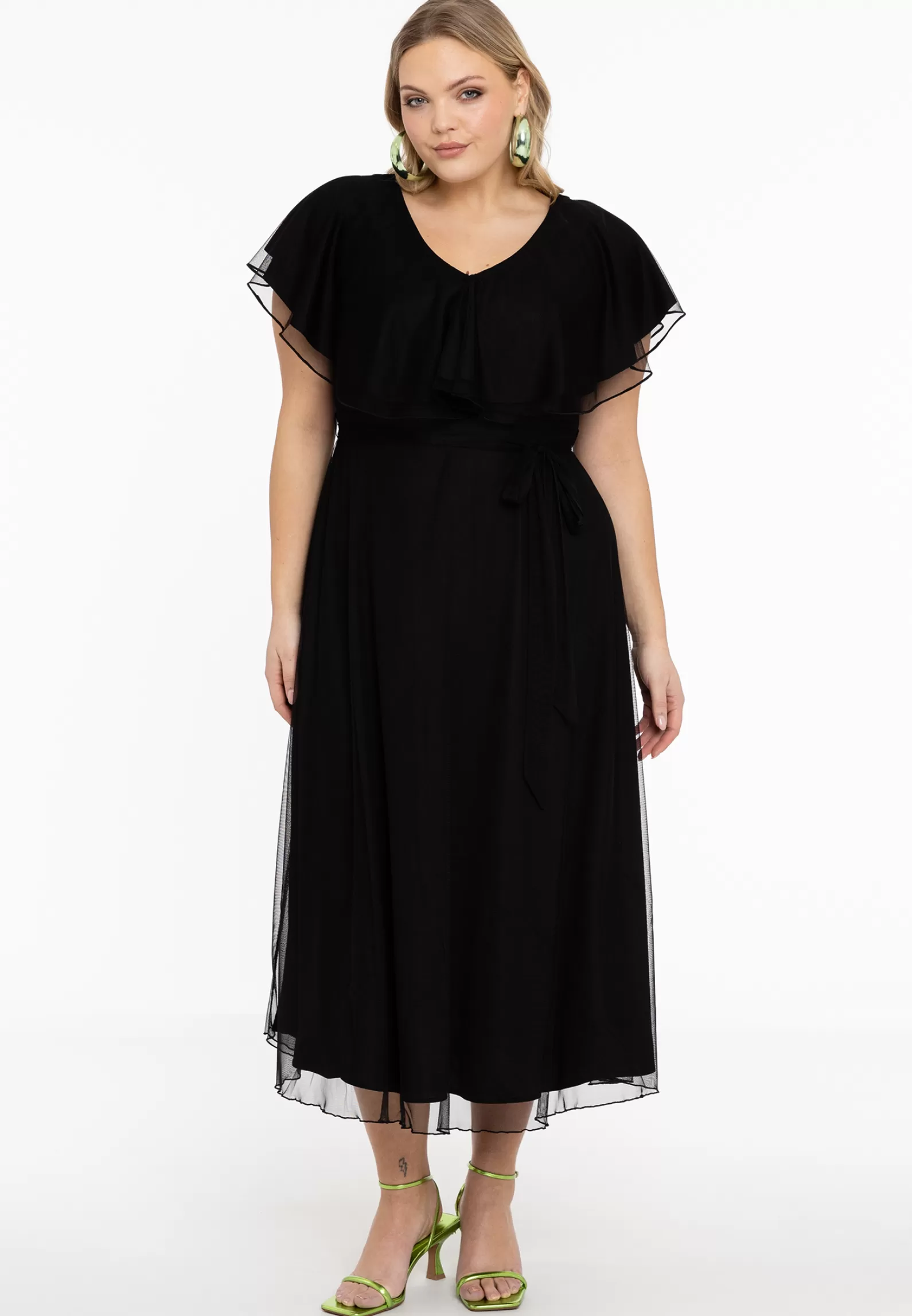Hot Dress Frilled V-Neck Mesh Women Dresses