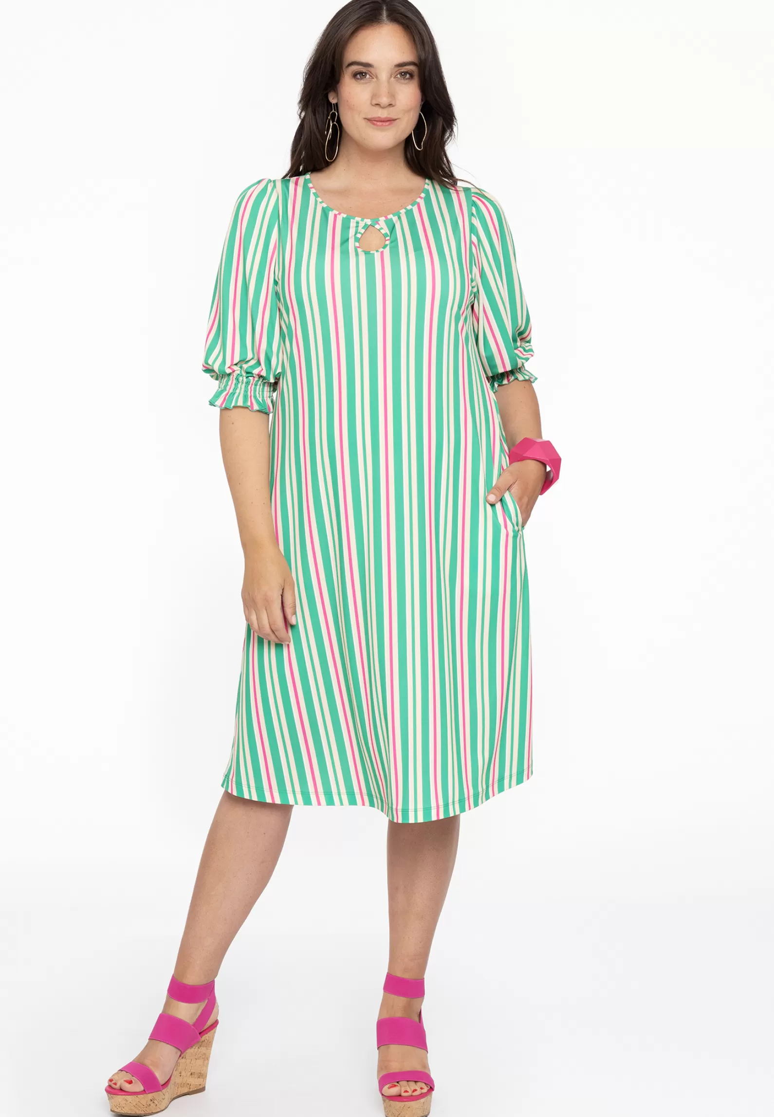 Store Dress Lantern Puff Sleeve Stripy Women Dresses