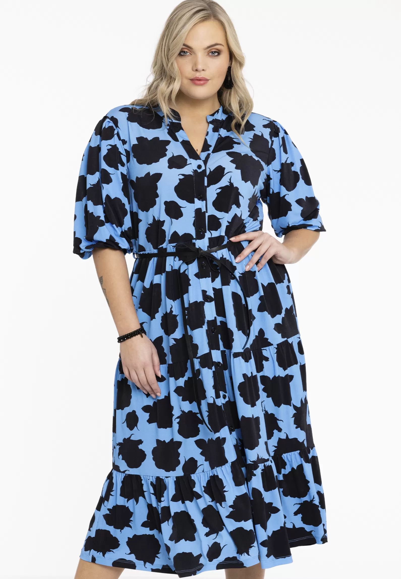 Best Sale Dress Puff Sleeve Rosa Nera Women Dresses
