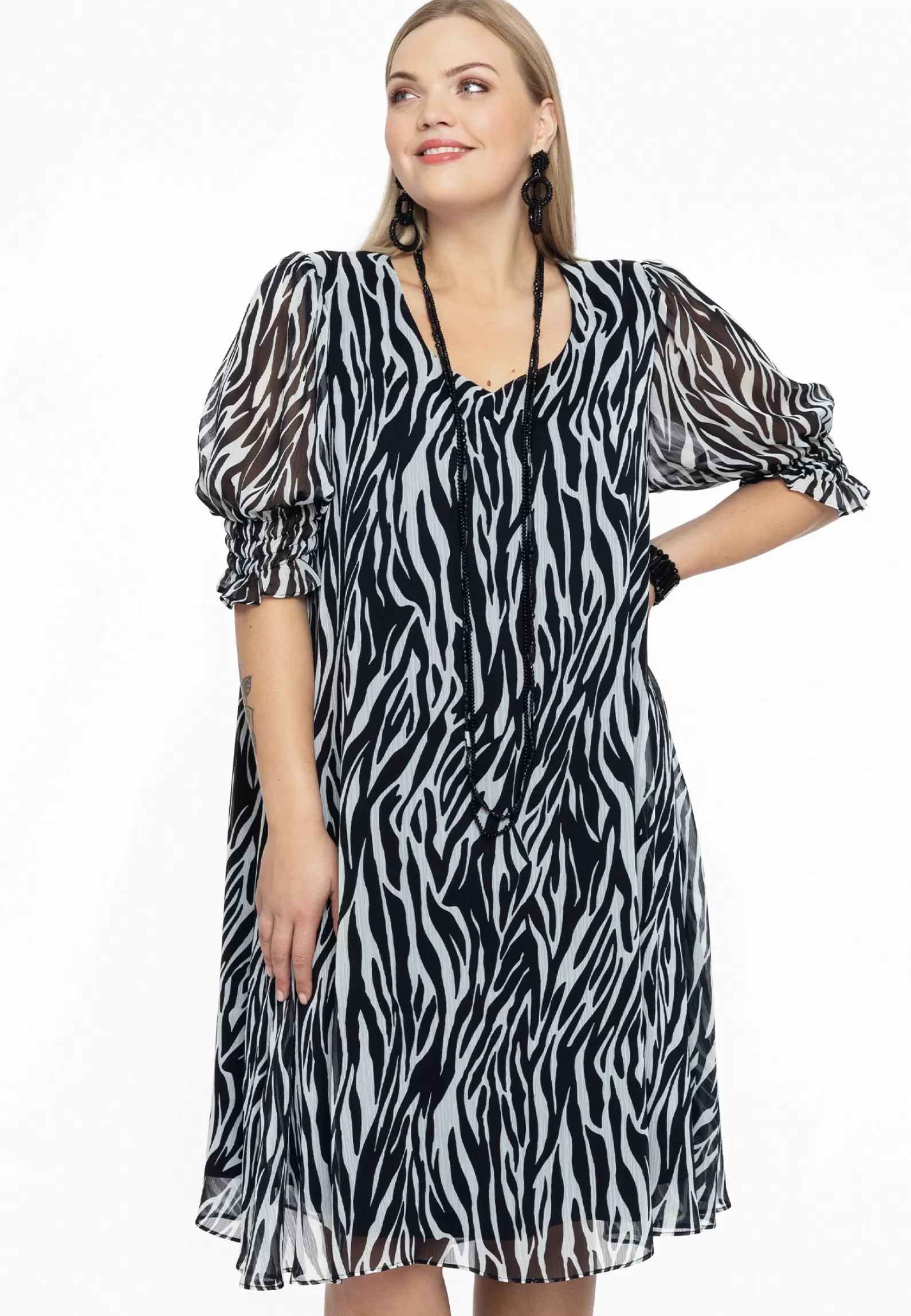 Clearance Dress Puff Sleeve Zebra Women Dresses