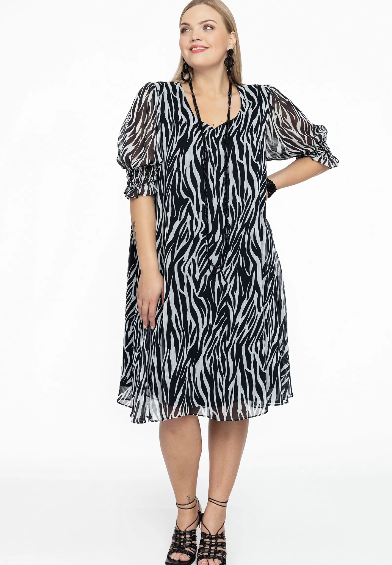 Clearance Dress Puff Sleeve Zebra Women Dresses