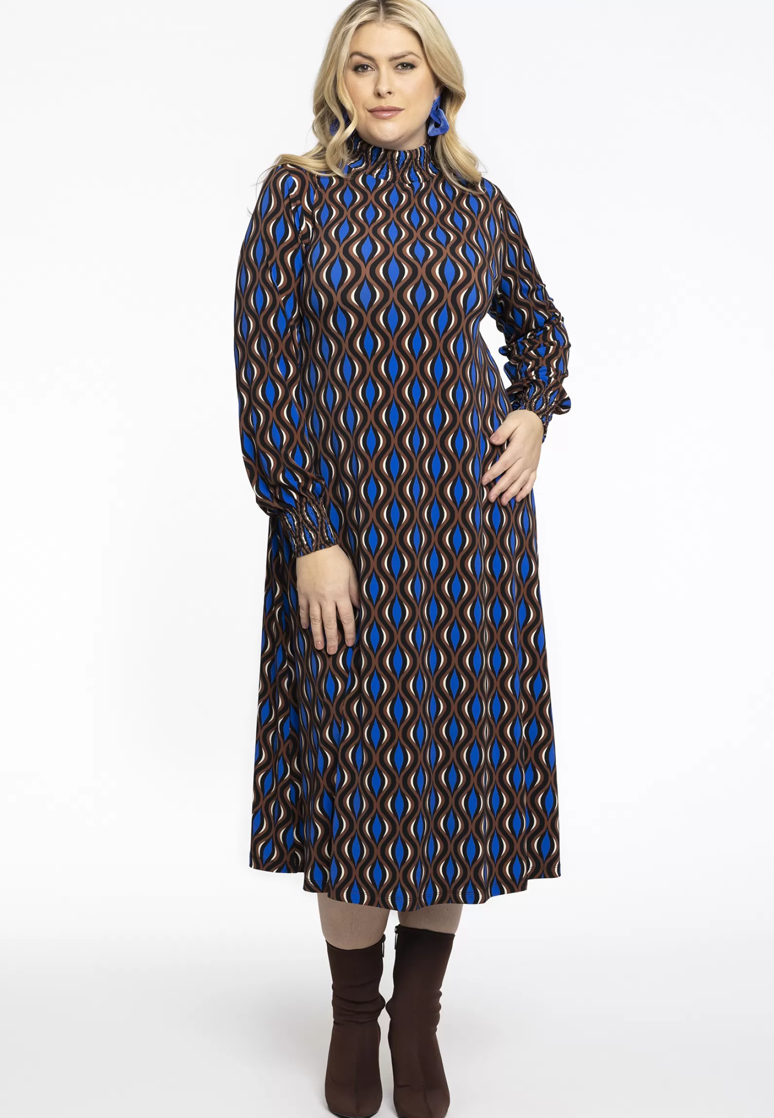 Online Dress Smocked High Neck Meander Women Dresses