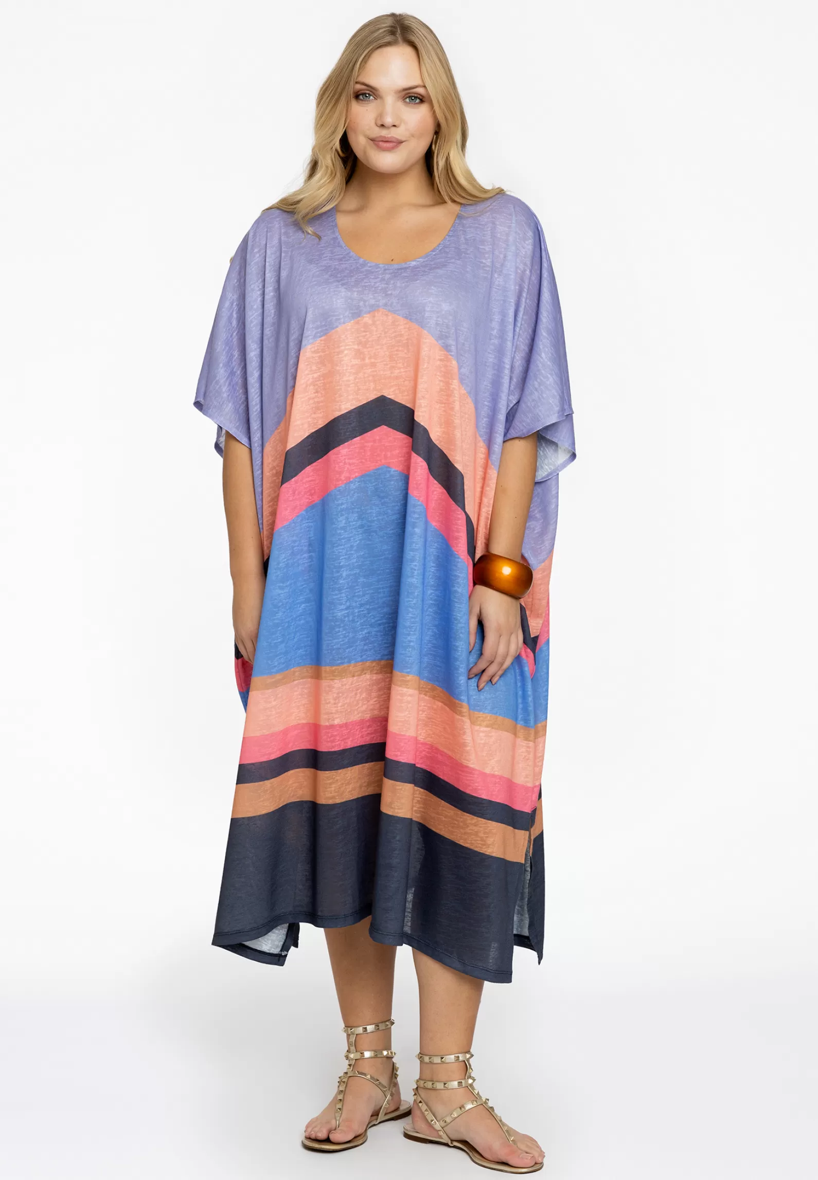 Cheap Kaftan Triangles Colour Block Women Dresses
