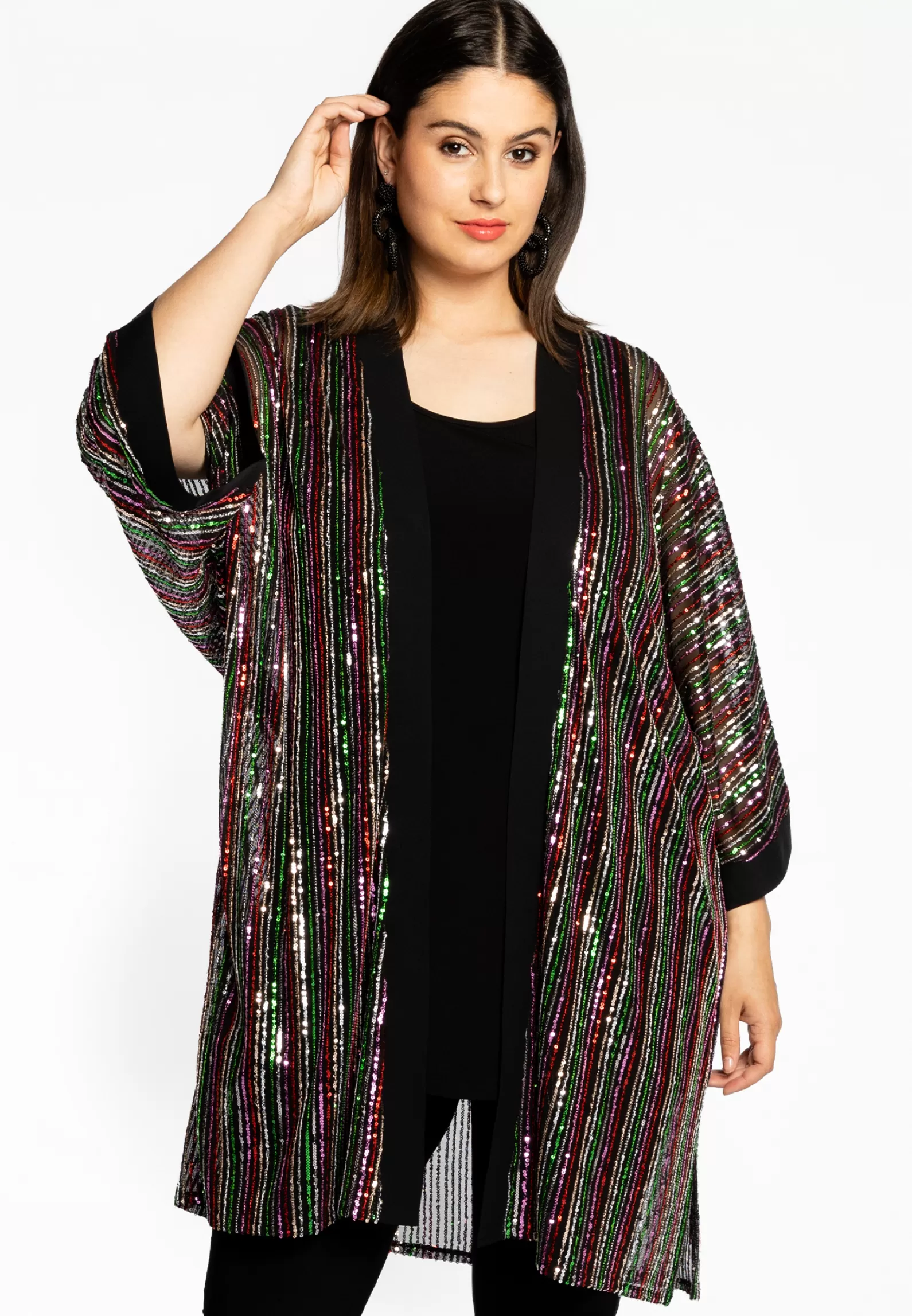 Fashion Kimono Sequins Rainbow Women Sweaters & Cardigans