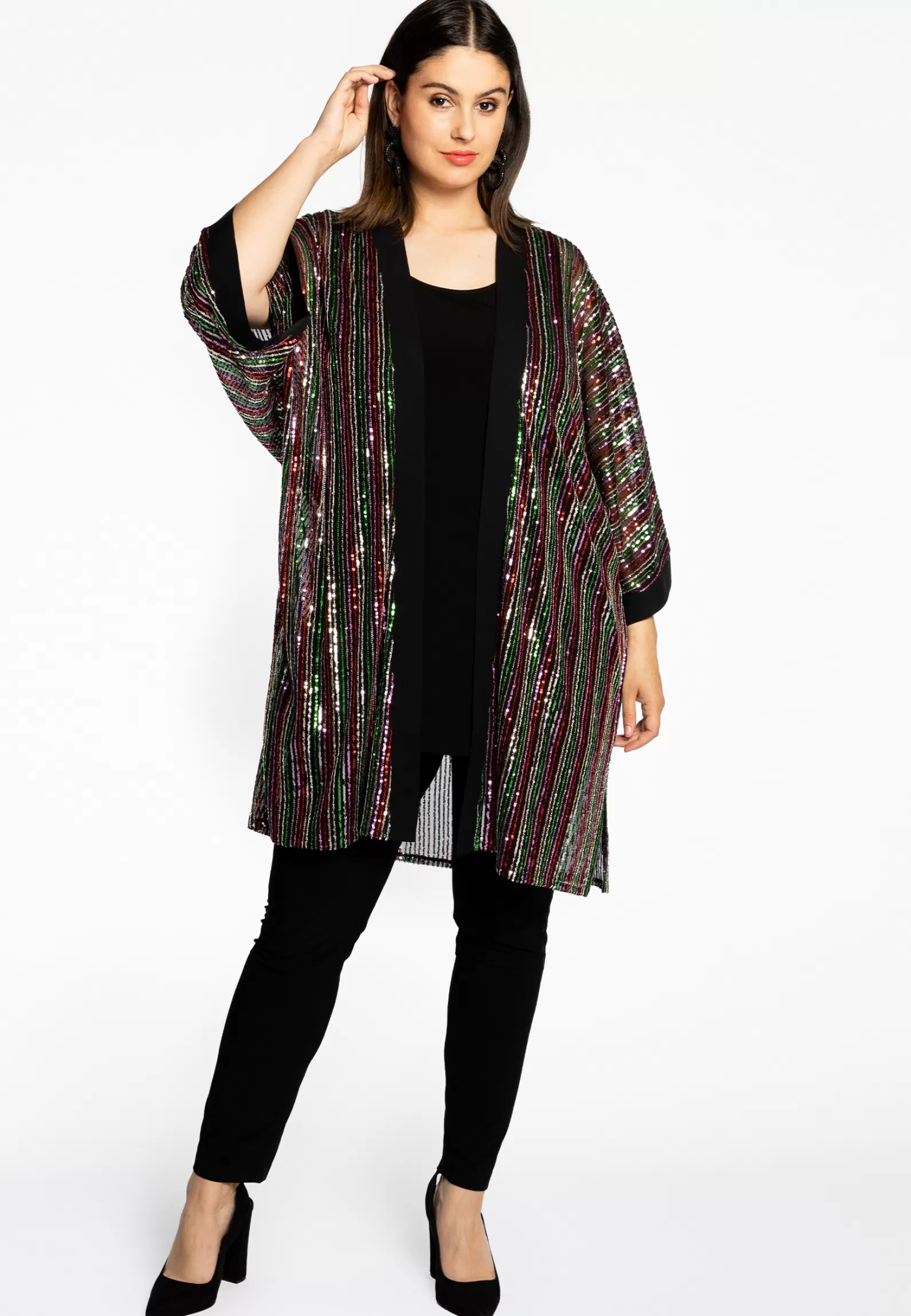 Fashion Kimono Sequins Rainbow Women Sweaters & Cardigans