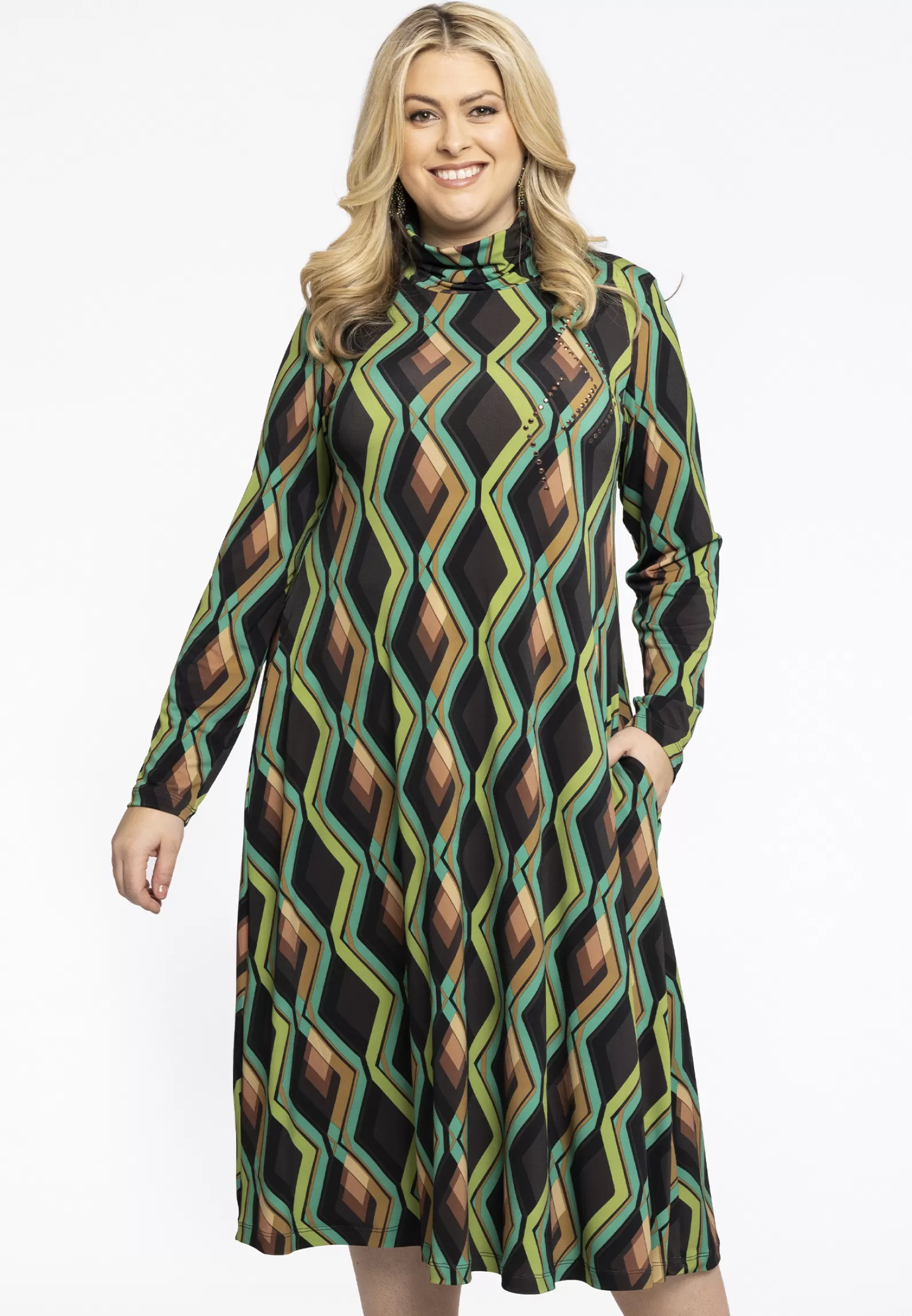Outlet Long Dress Turtle Neck Gatsby Strass Women Dresses