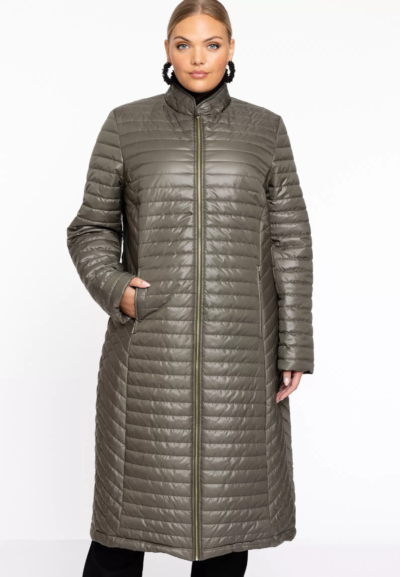 Online Puff Coat Horizontal Lines Women Coats & Blazers