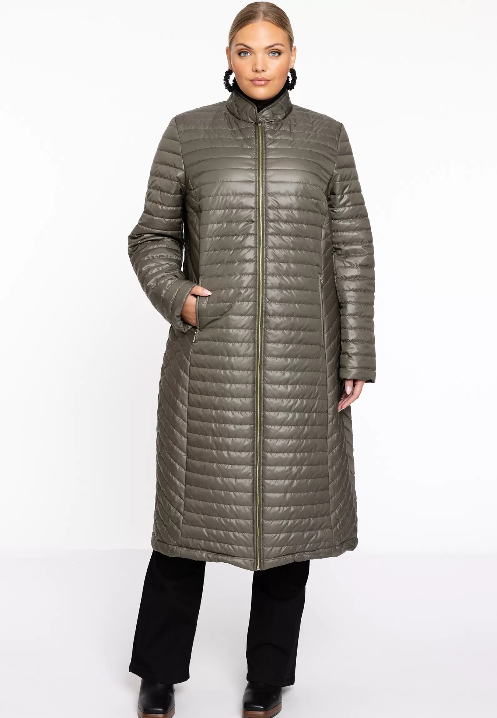 Online Puff Coat Horizontal Lines Women Coats & Blazers