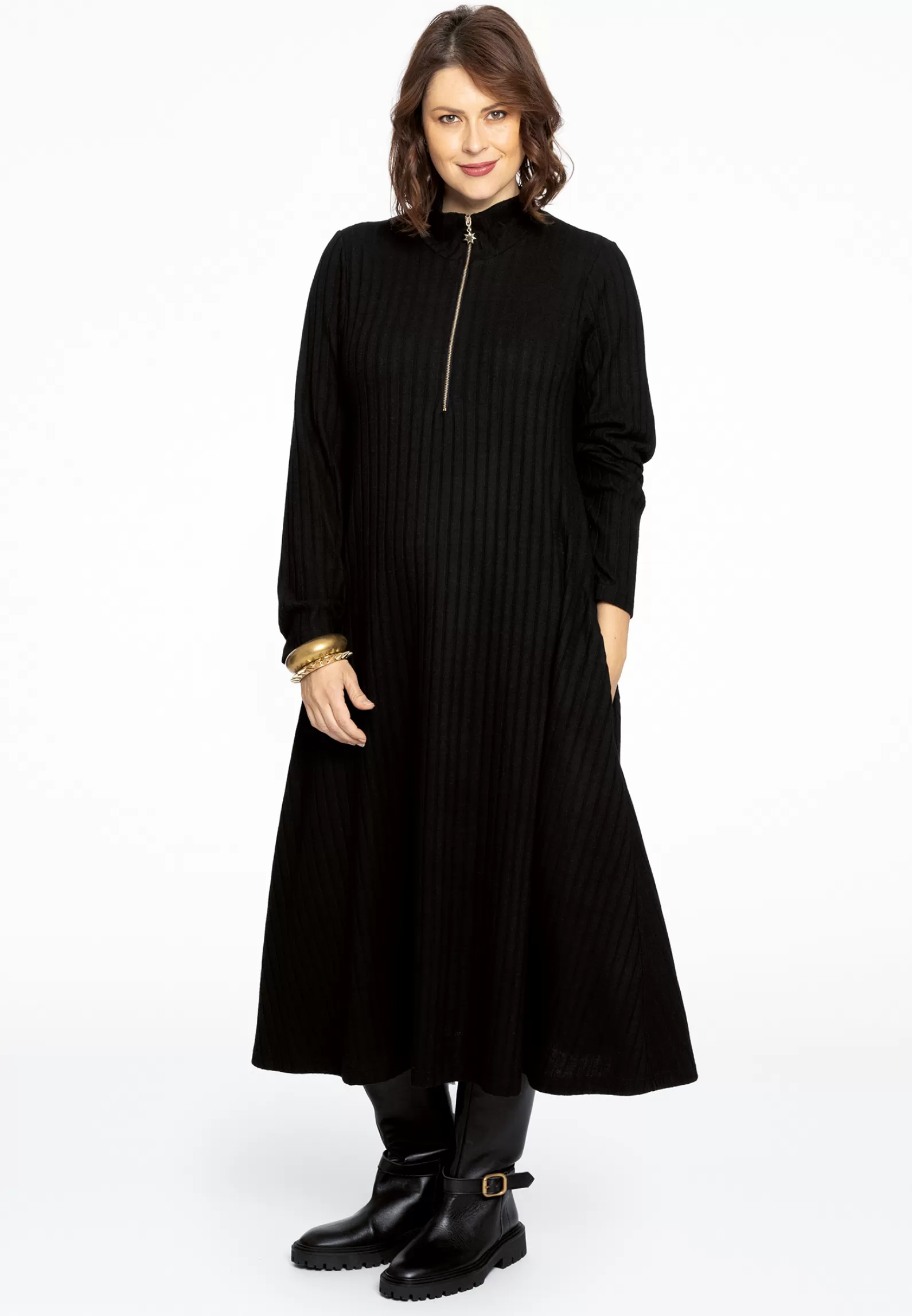 Clearance Pullover-Dress Zipped Collar Rib Women Dresses