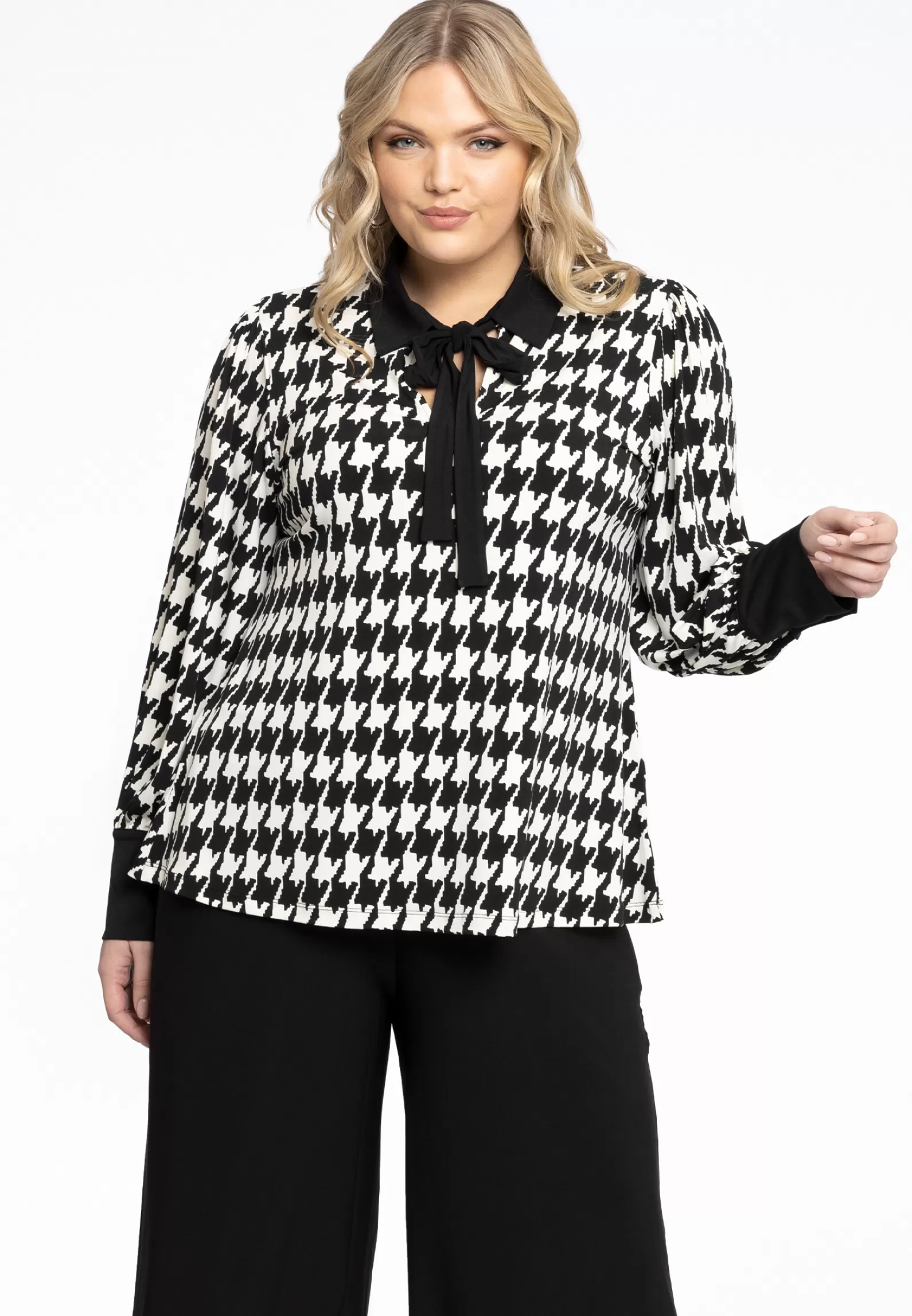 Fashion Tunic Collar Bow Pied De Poule Women Tunics