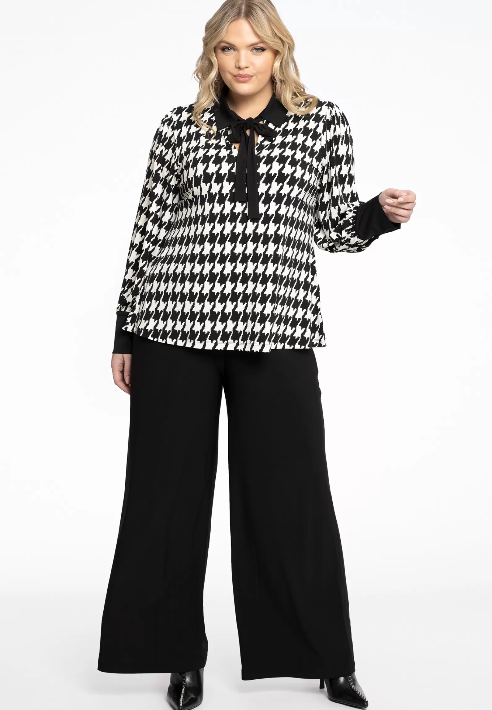 Fashion Tunic Collar Bow Pied De Poule Women Tunics