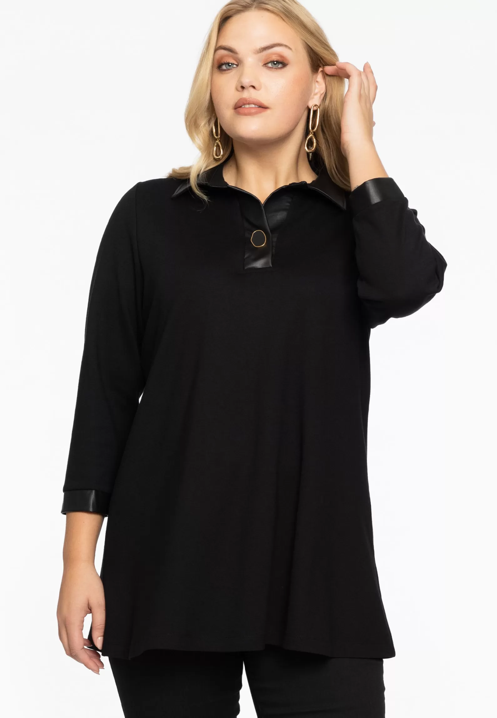 Cheap Tunic Faux Leather Details Interlock Women Tunics