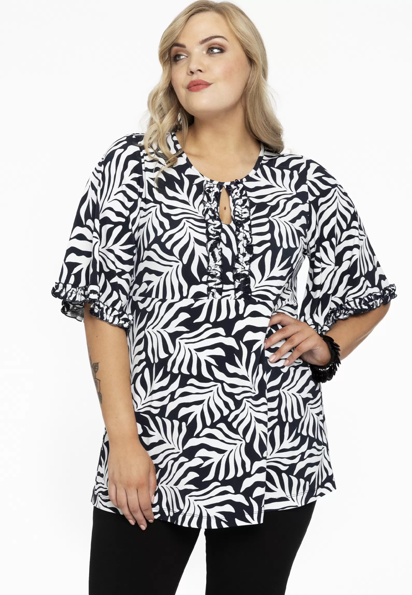 Fashion Tunic Flare Frilled Sleeves Sea Leaves Women Tunics