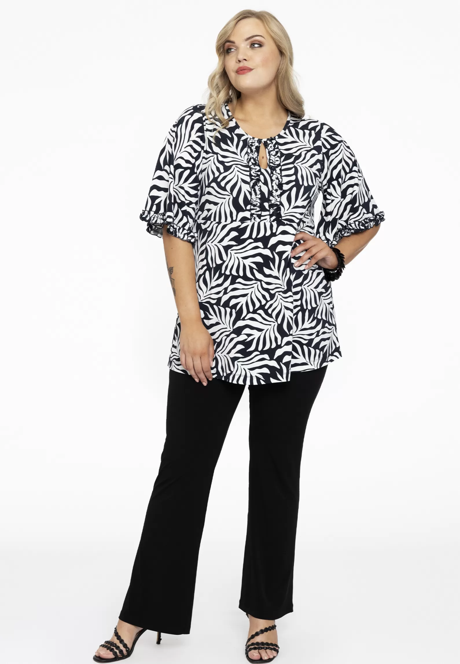 Fashion Tunic Flare Frilled Sleeves Sea Leaves Women Tunics