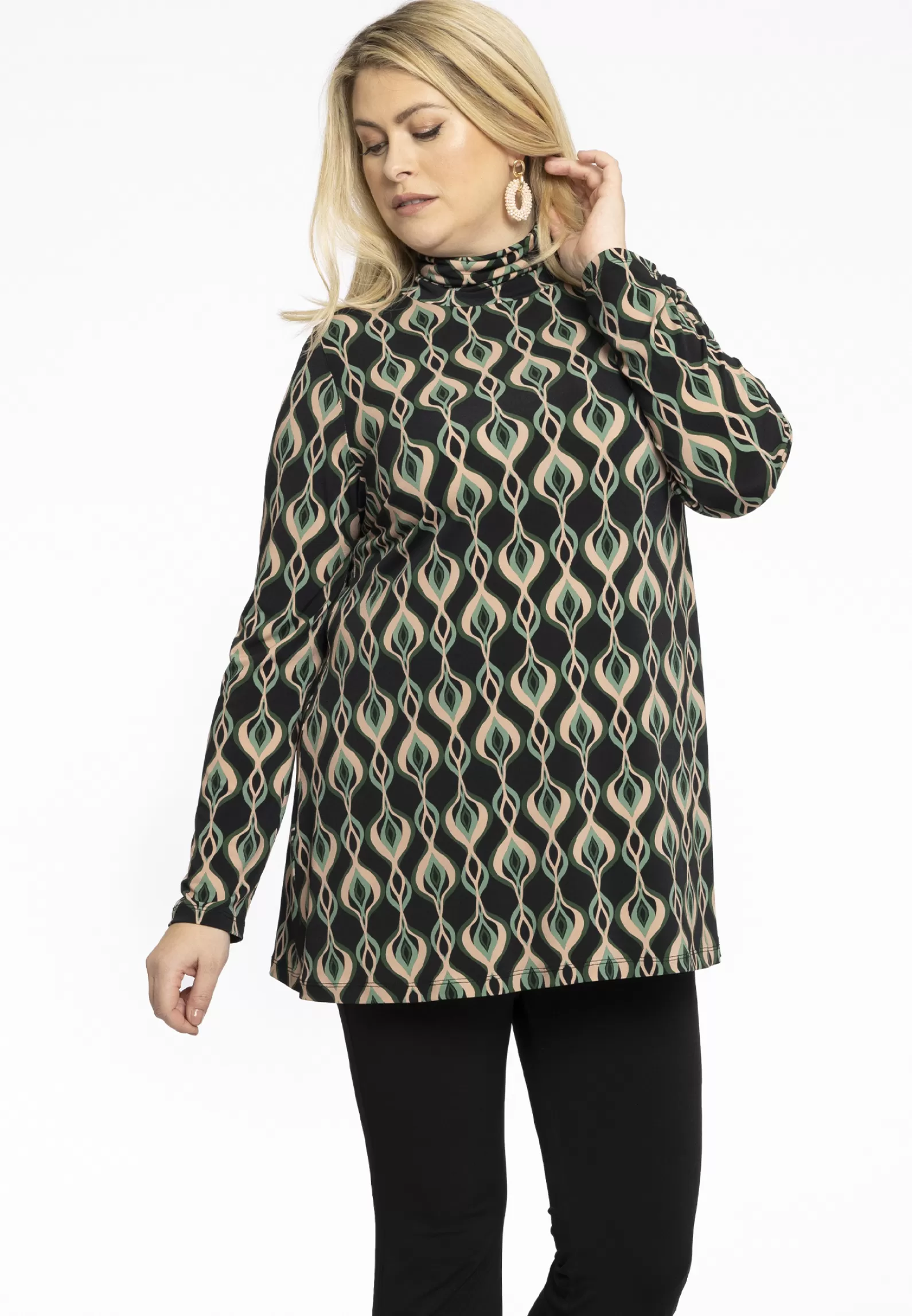 New Tunic Flare High Collar Jade Women Tunics