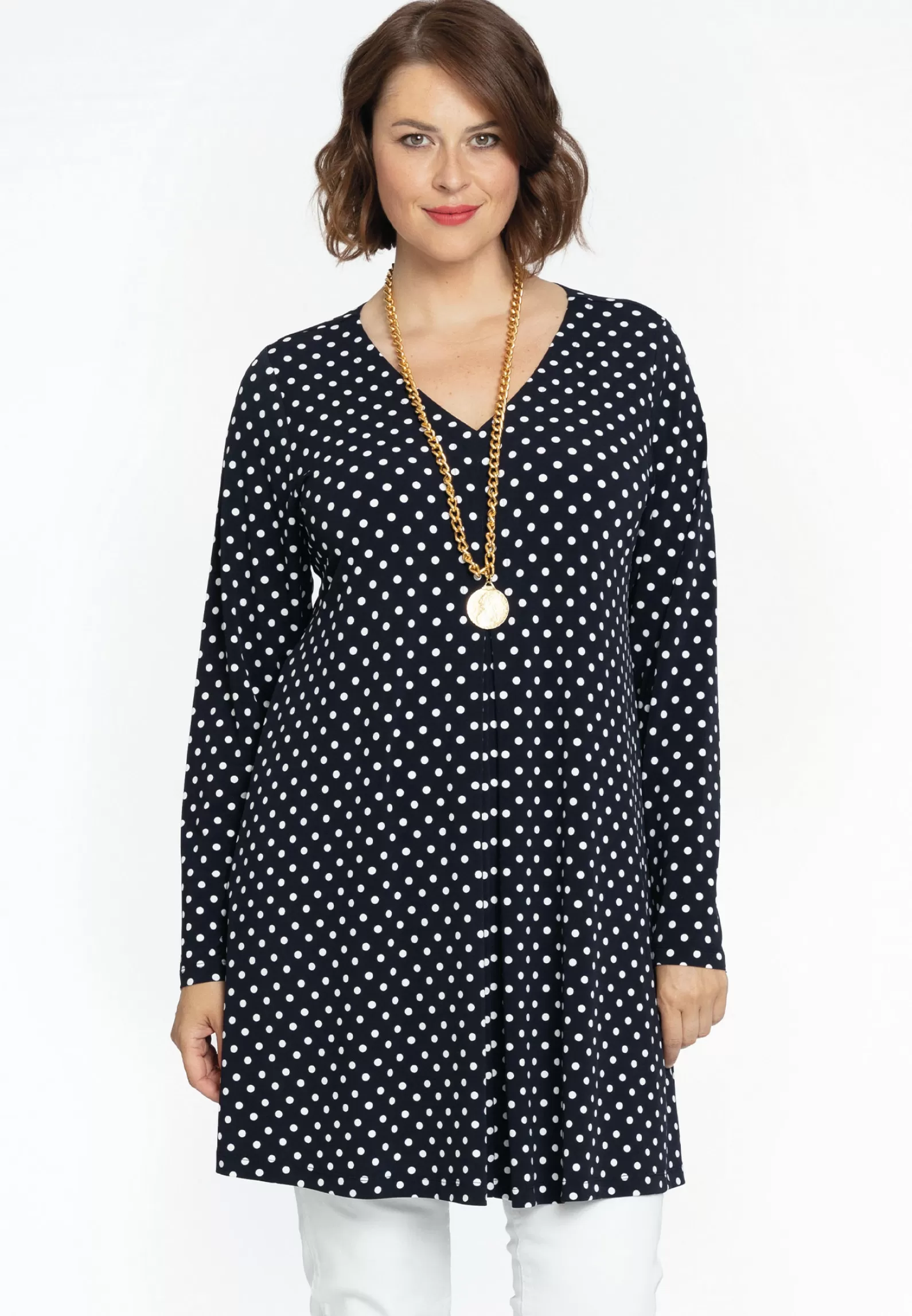 Best Tunic Pleated V-Neck Polkadot Women Tunics