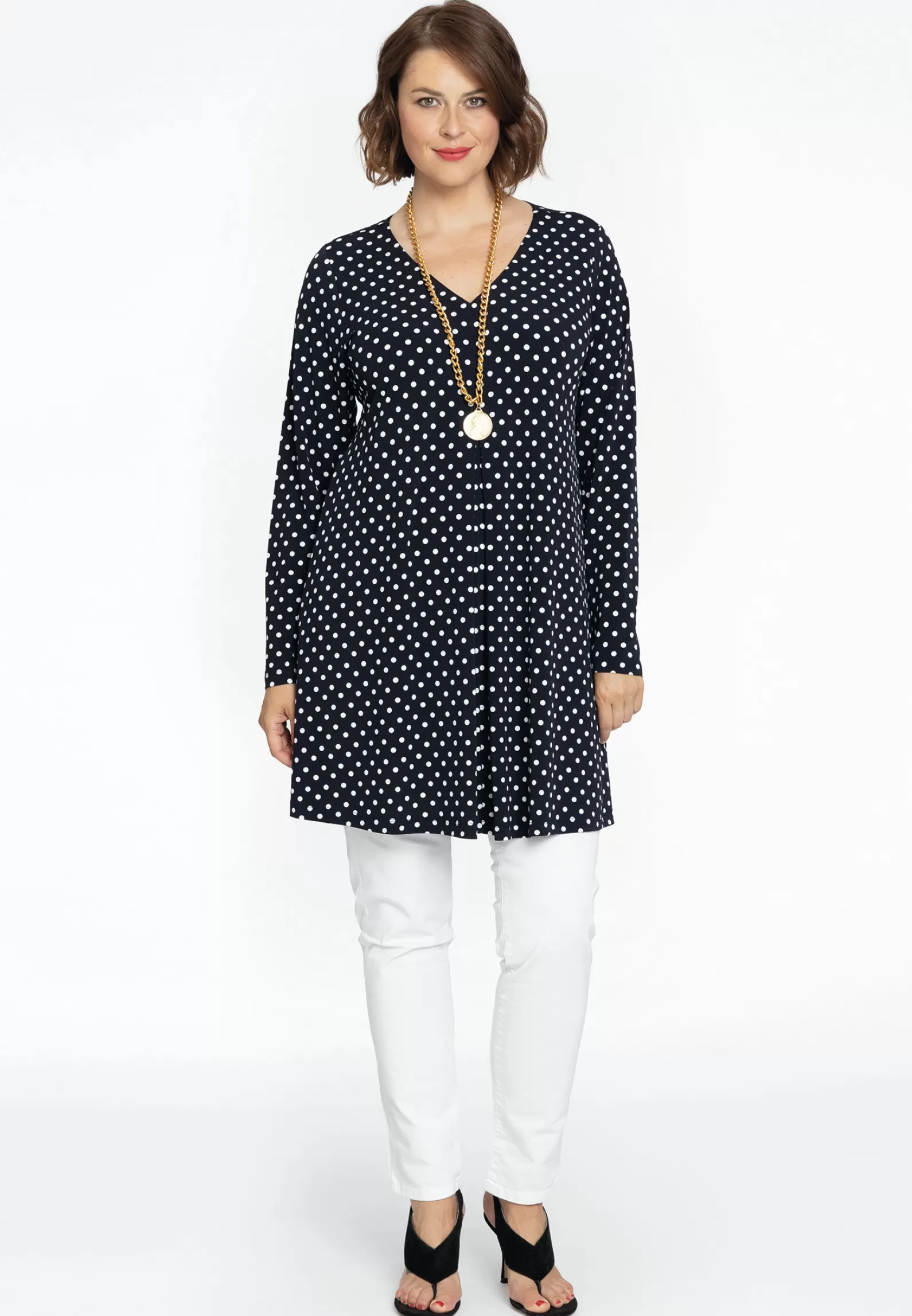 Best Tunic Pleated V-Neck Polkadot Women Tunics