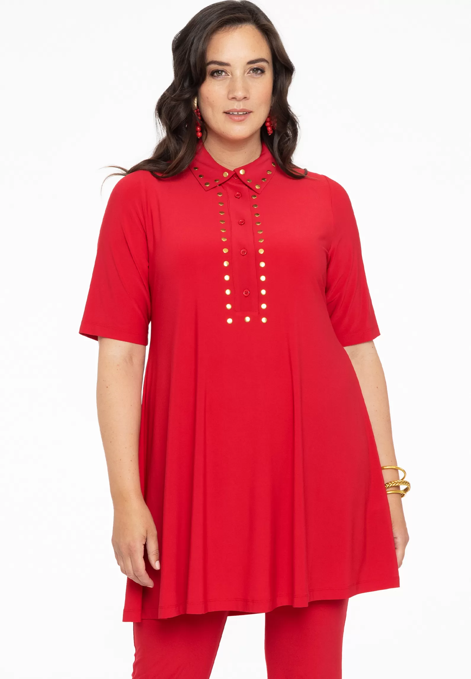 Fashion Tunic Polo Wide Bottom Studs Dolce Women Tunics