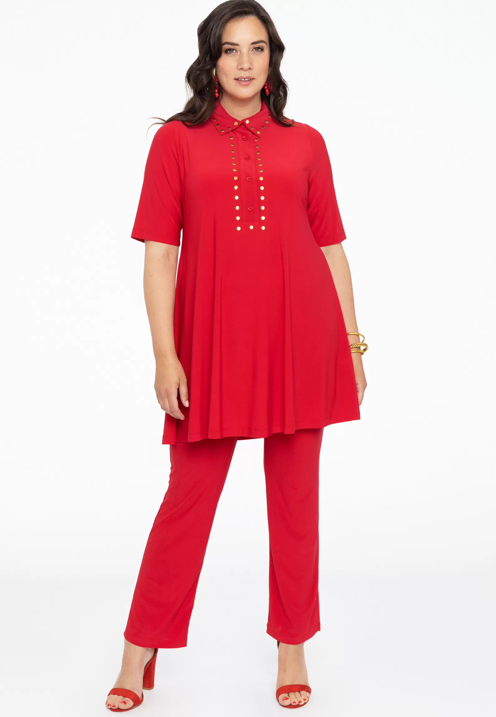 Fashion Tunic Polo Wide Bottom Studs Dolce Women Tunics