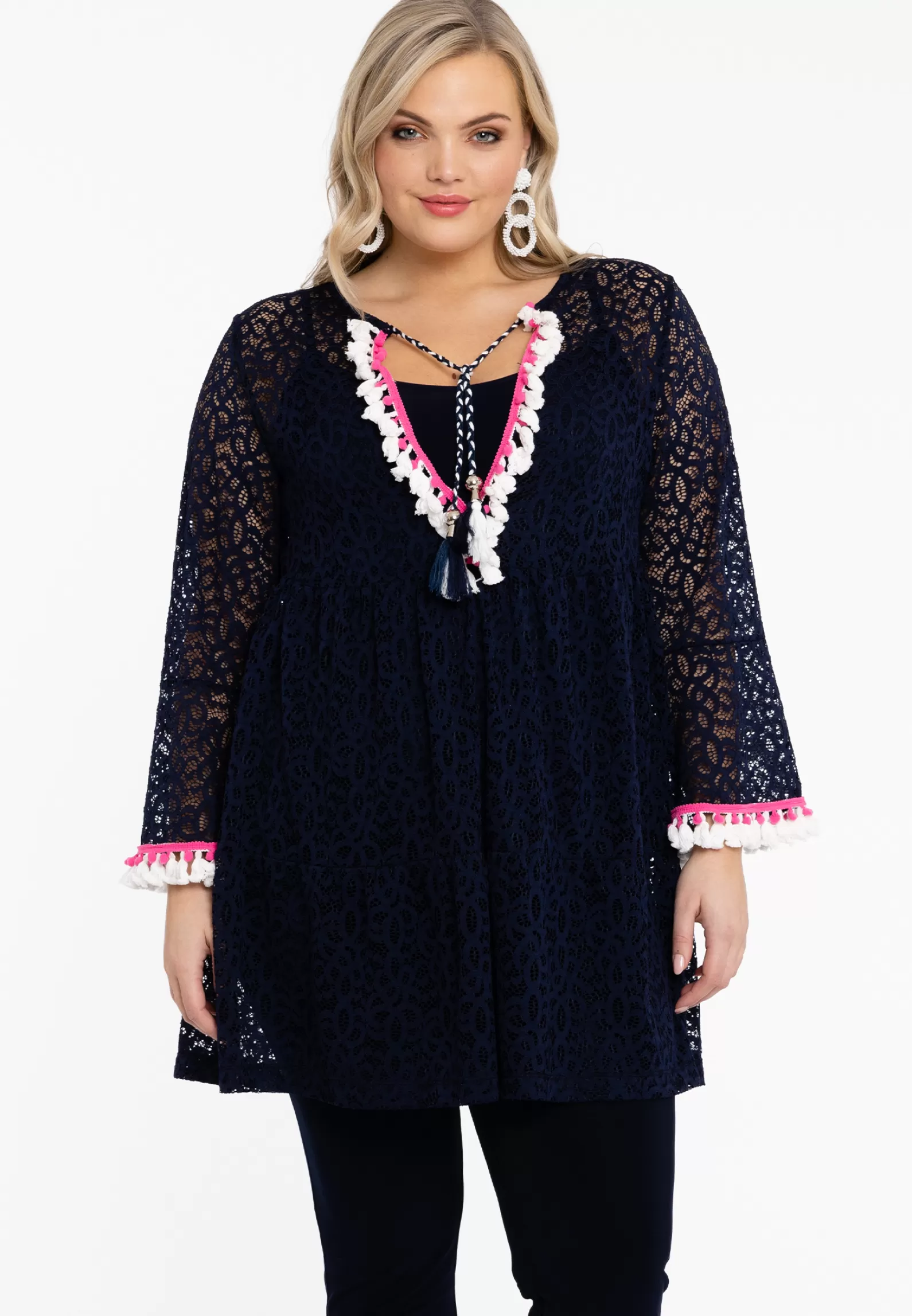 Outlet Tunic Pom-Pom Lace Women Tunics