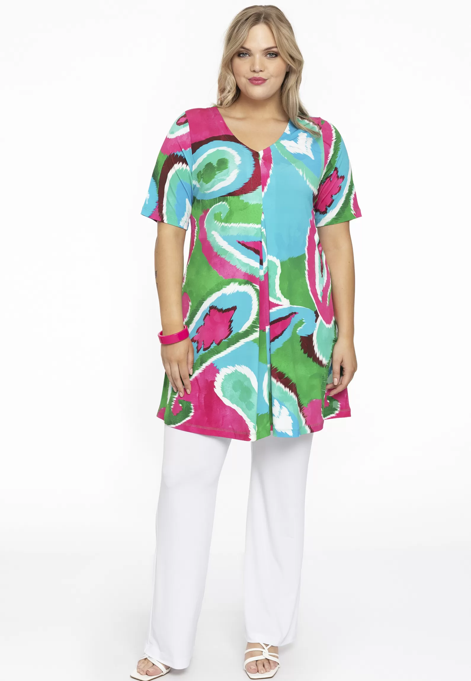 Discount Tunic V-Neck Pleat Batik Women Tunics