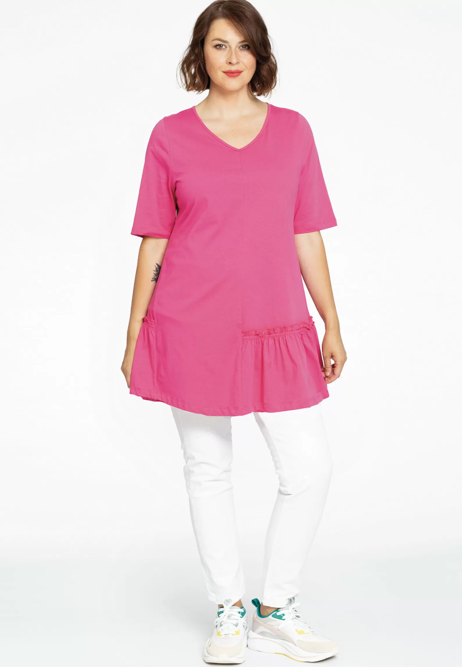 Clearance Tunic Wide Bottom Frill Cotton Women Tunics