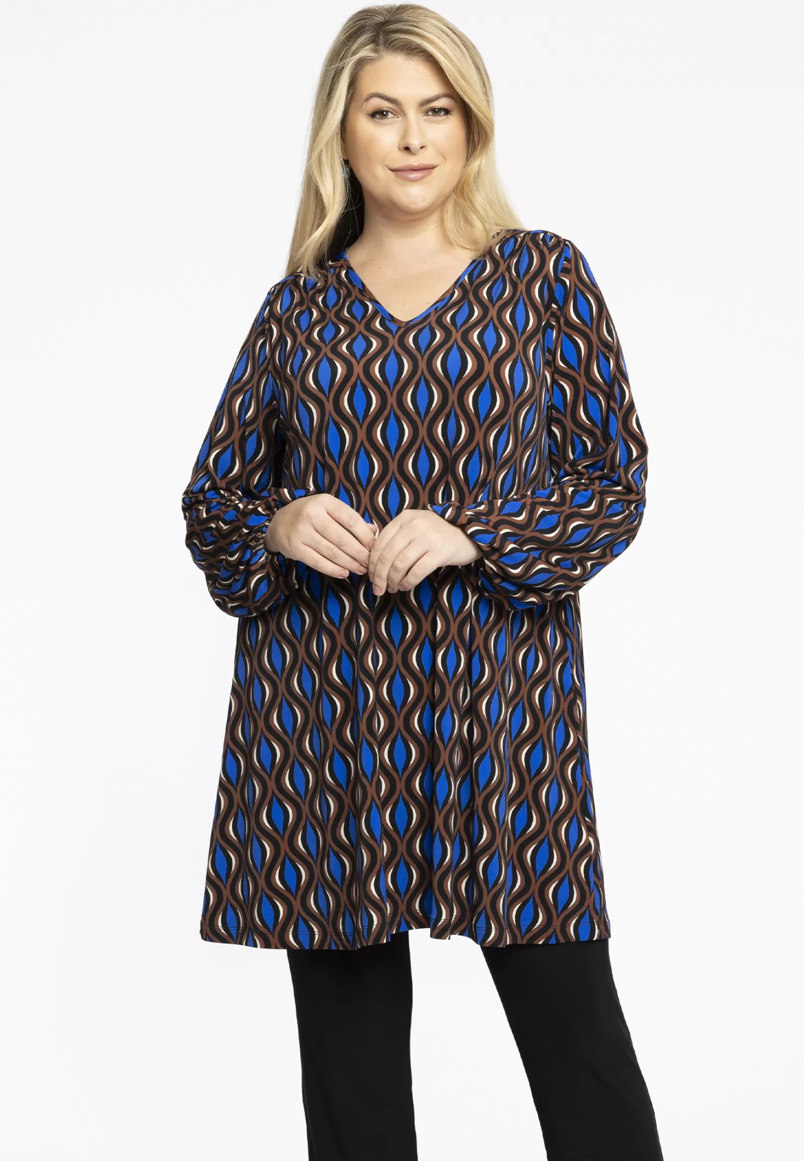 Outlet Tunic Wide Bottom V-Neck Meander Women Tunics
